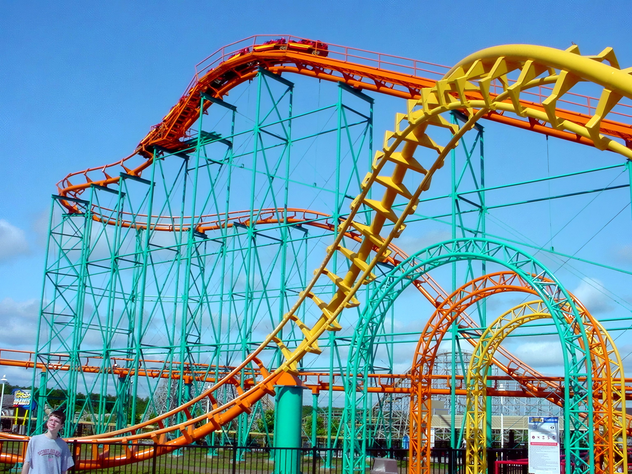 The looping track from the midway, Corkscrew, June 2002