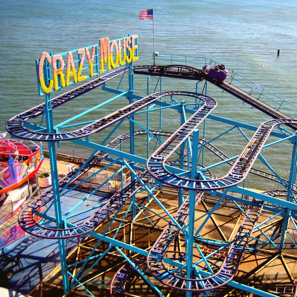 Crazy Mouse over the ocean at Steel Pier, Atlantic City, July 2007