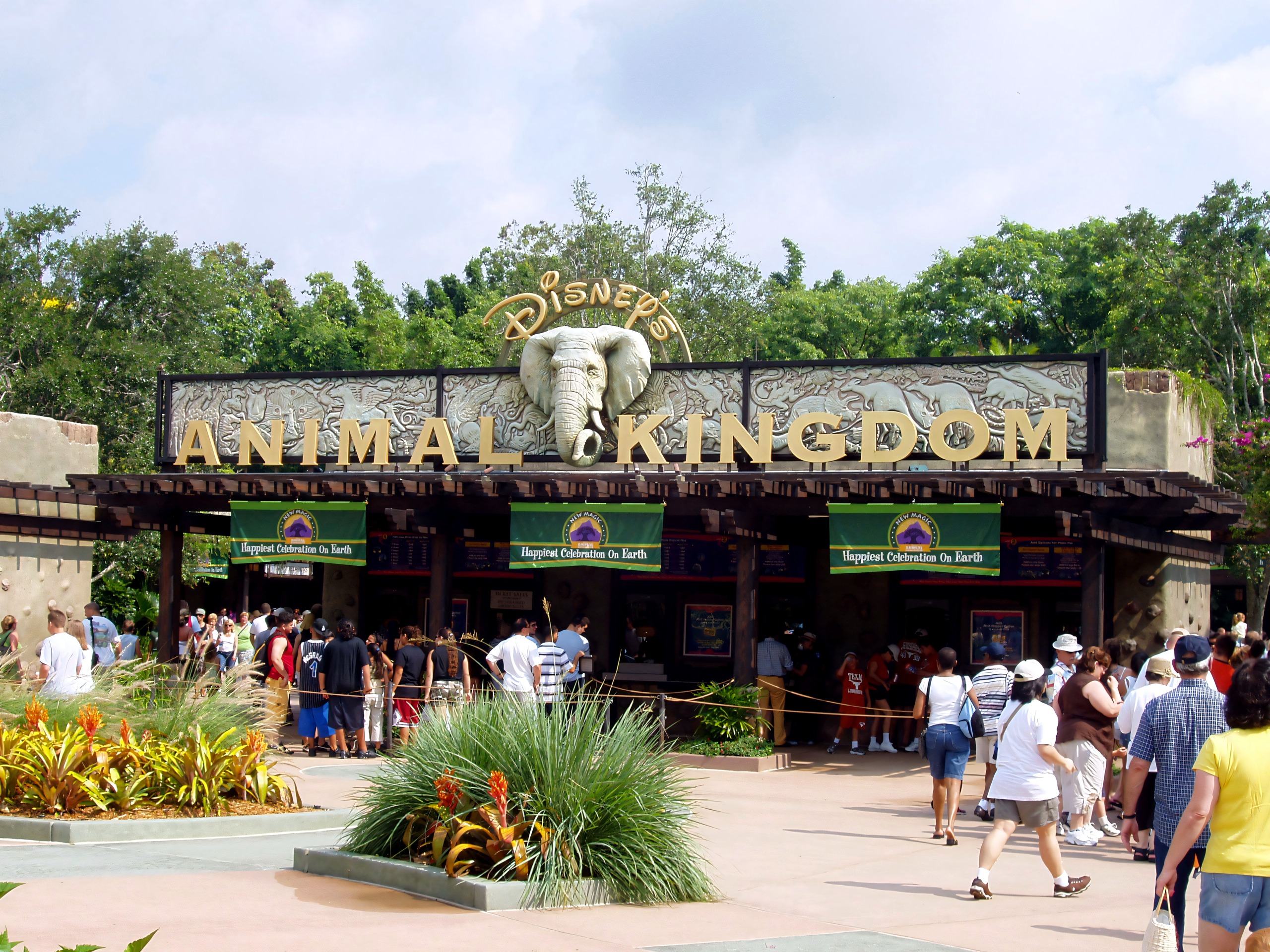 Animal Kingdom park entrance sign with elephant logo, Disney's Animal Kingdom, June 2006