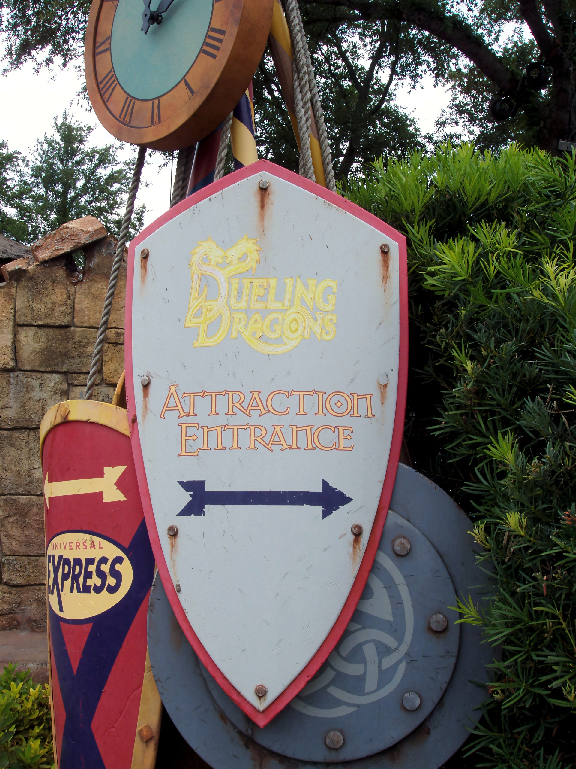 Dueling Dragons entrance sign with the clock, Dueling Dragons, July 2006