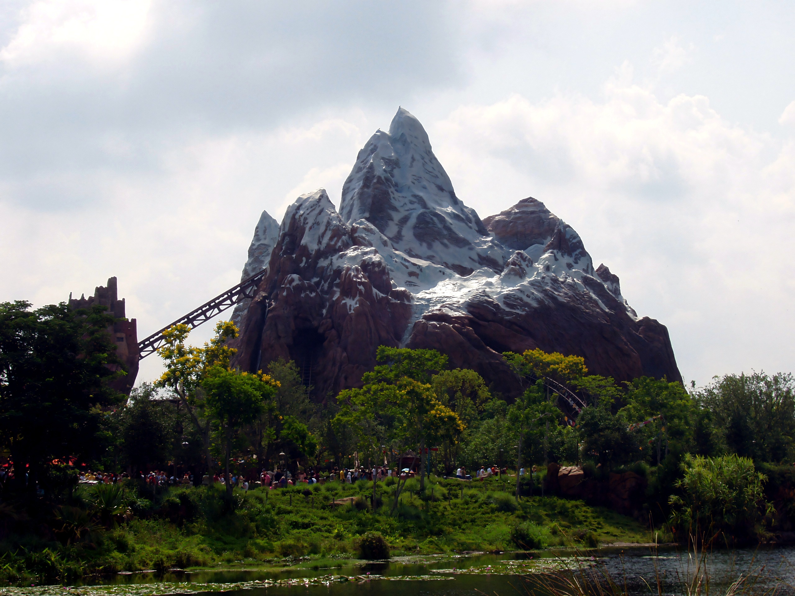 Closer view of coaster track around jagged mountain, Expedition Everest