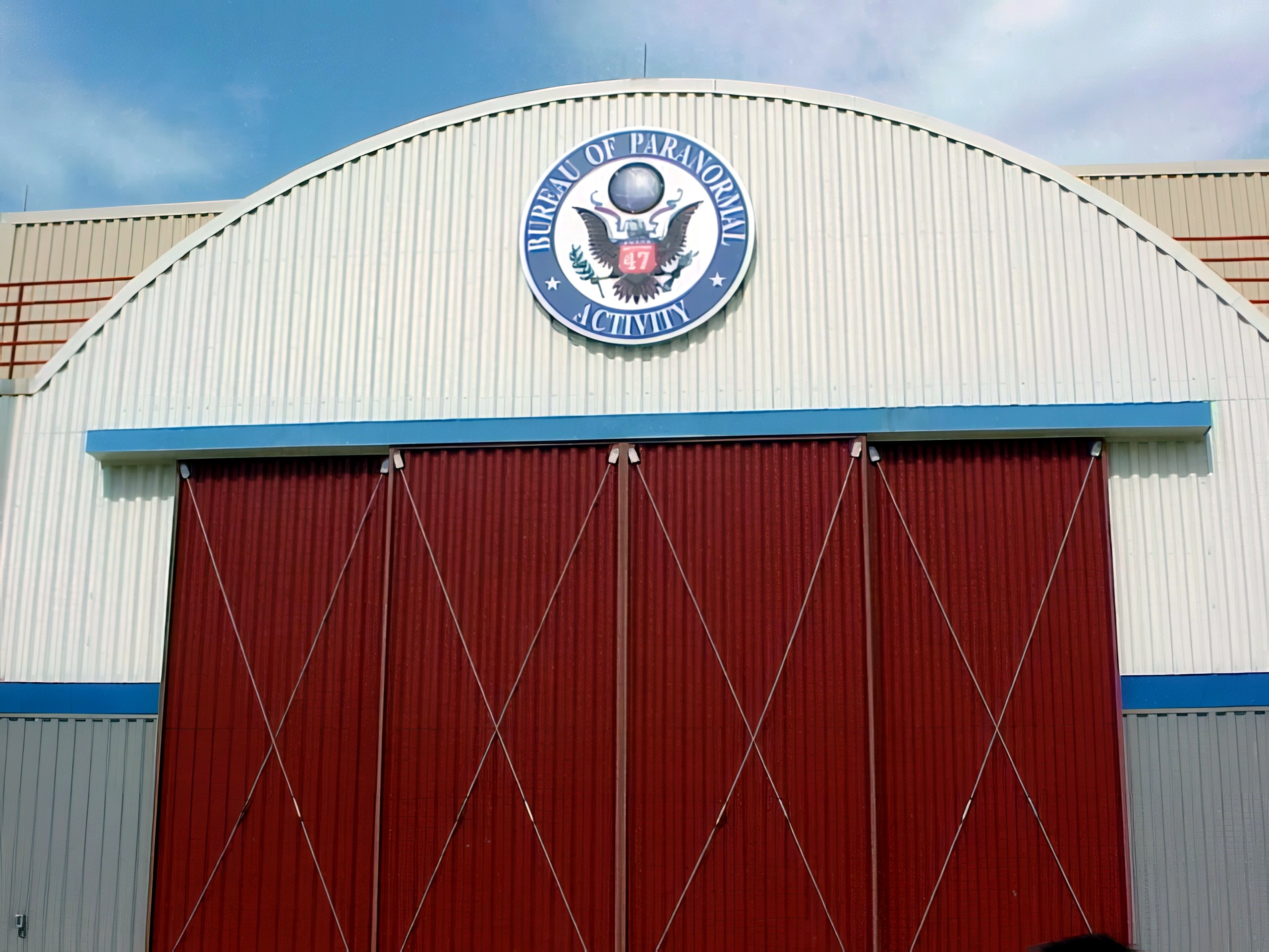 Bureau of Paranormal Activity hangar theming facade, Flight of Fear, April 2001