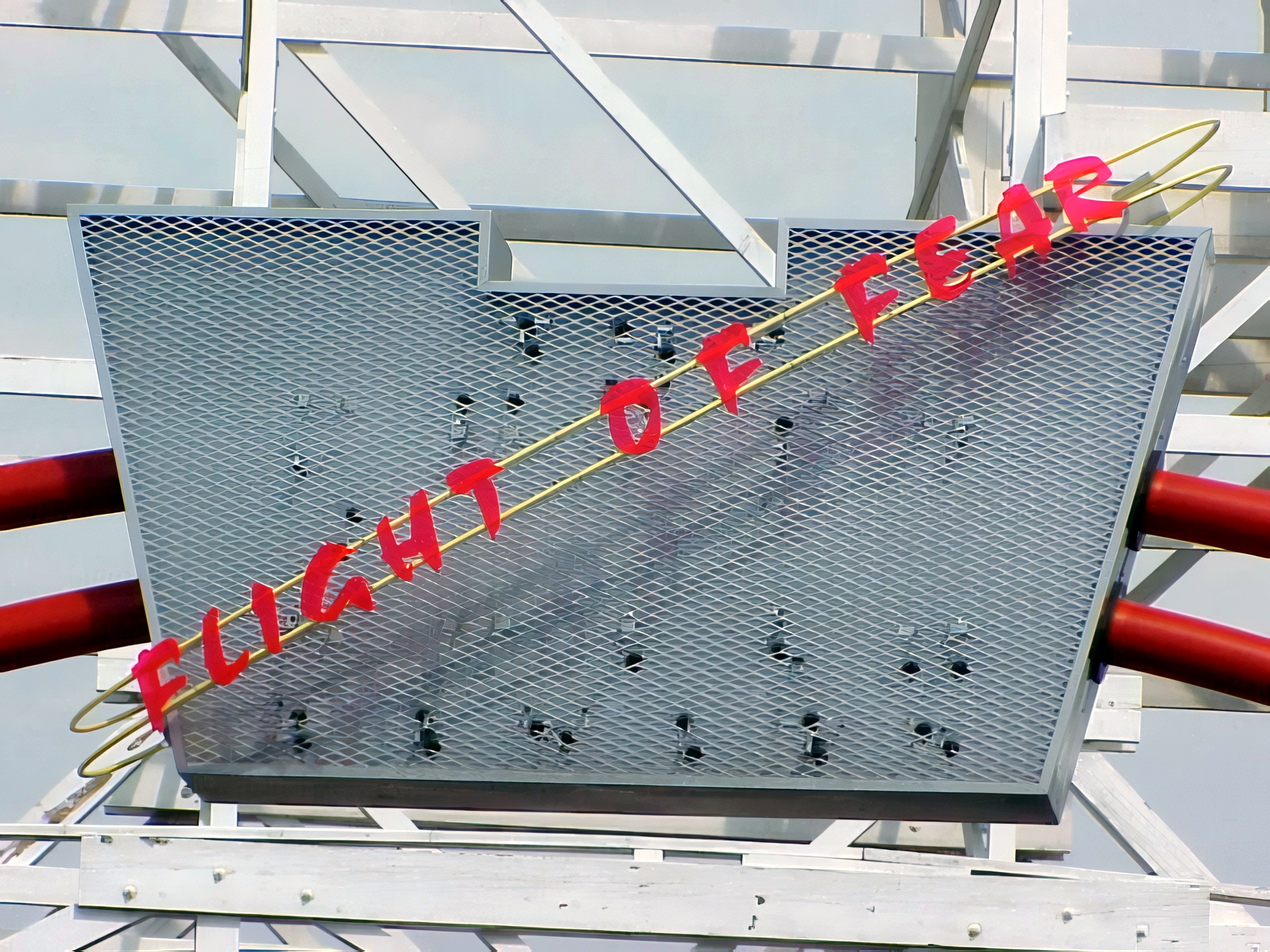 Flight of Fear ride sign on structure, Flight of Fear, April 2001