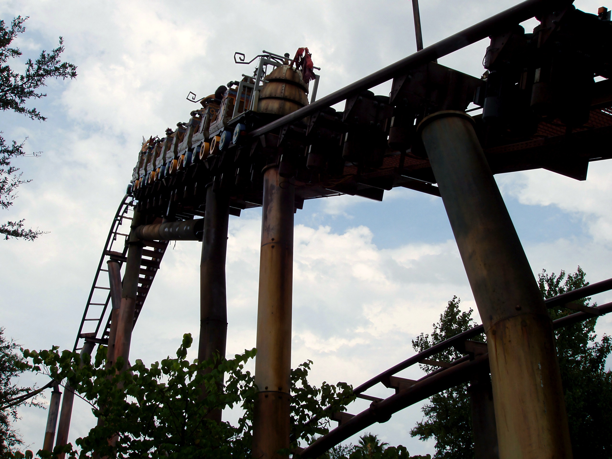 Train climbing the lift hill, Flying Unicorn, July 2006