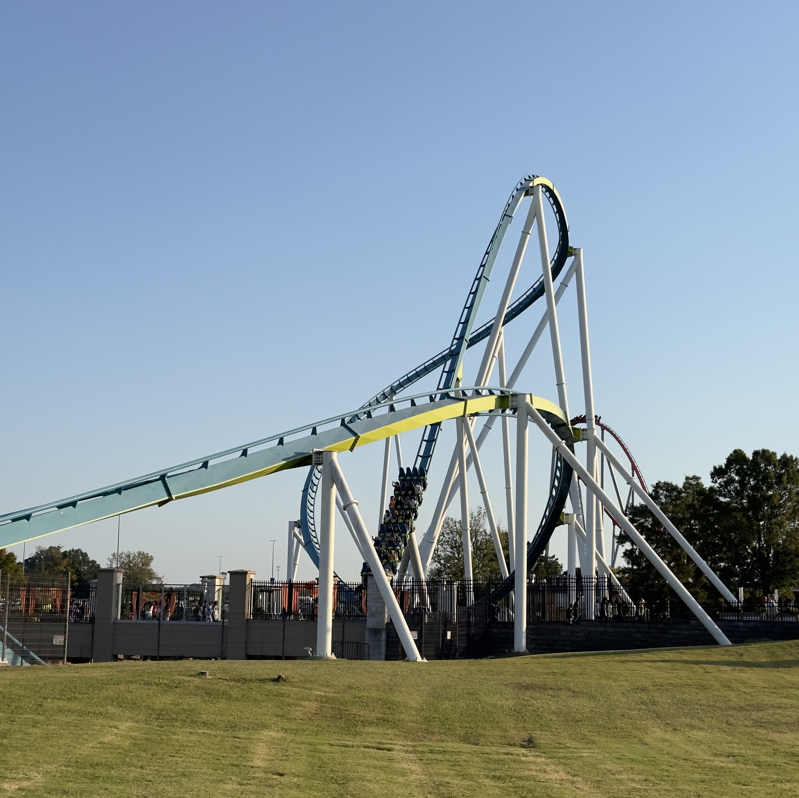 A Fury 325 train leaving the turnaround, Carowinds, October 2024