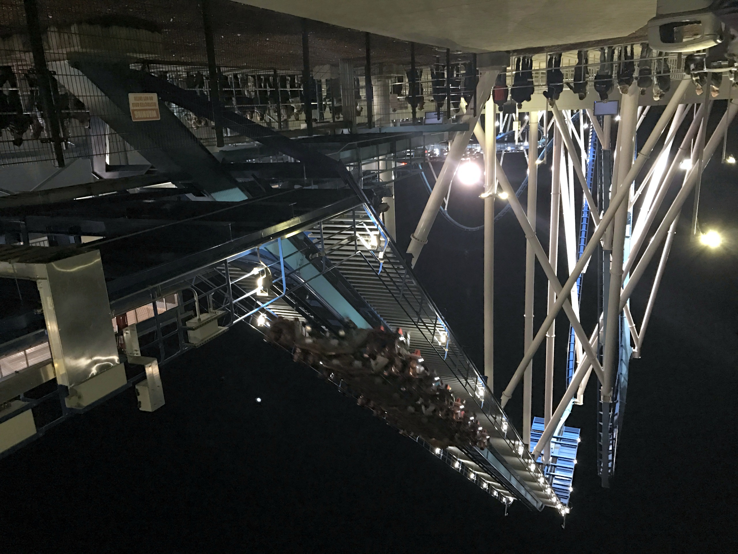 Valravn train near top of drop, motion blur, night shot, GateKeeper, October 2016