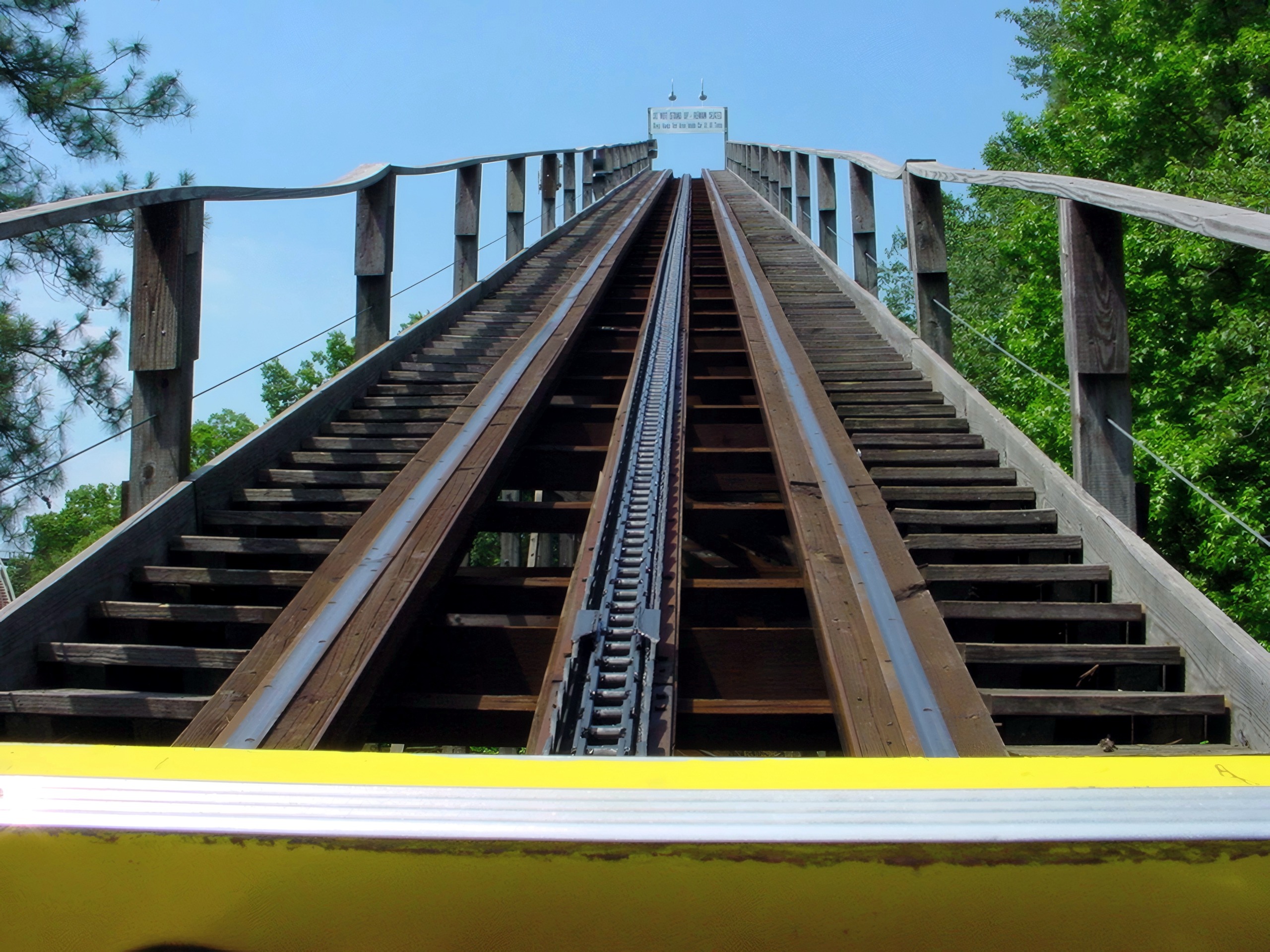 Looking up Grizzly's lift hill from the train at Kings Dominion, July 2001