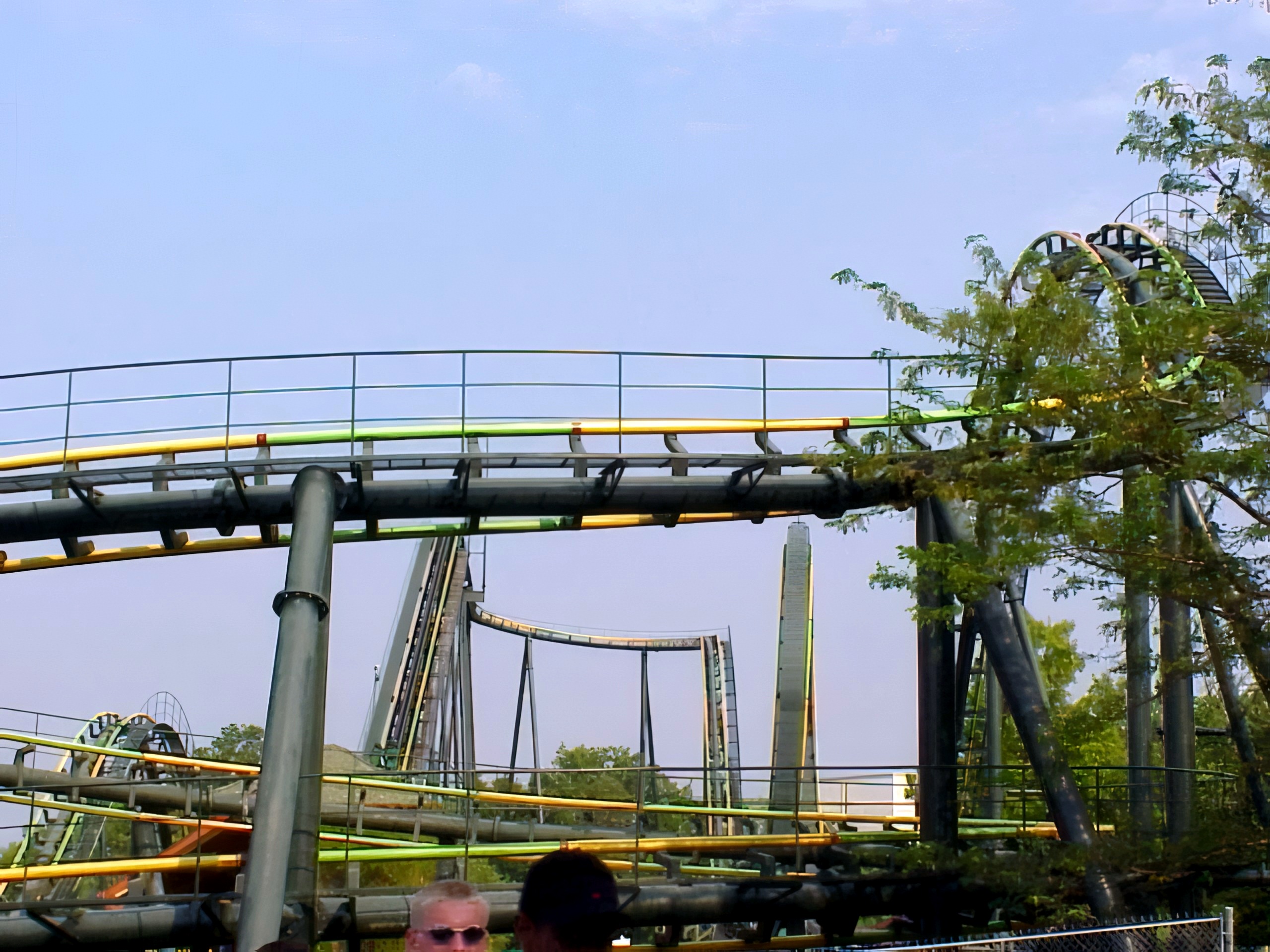 King Cobra's track weaving through its structure with the lift hill behind at Paramount's Kings Island, August 2000