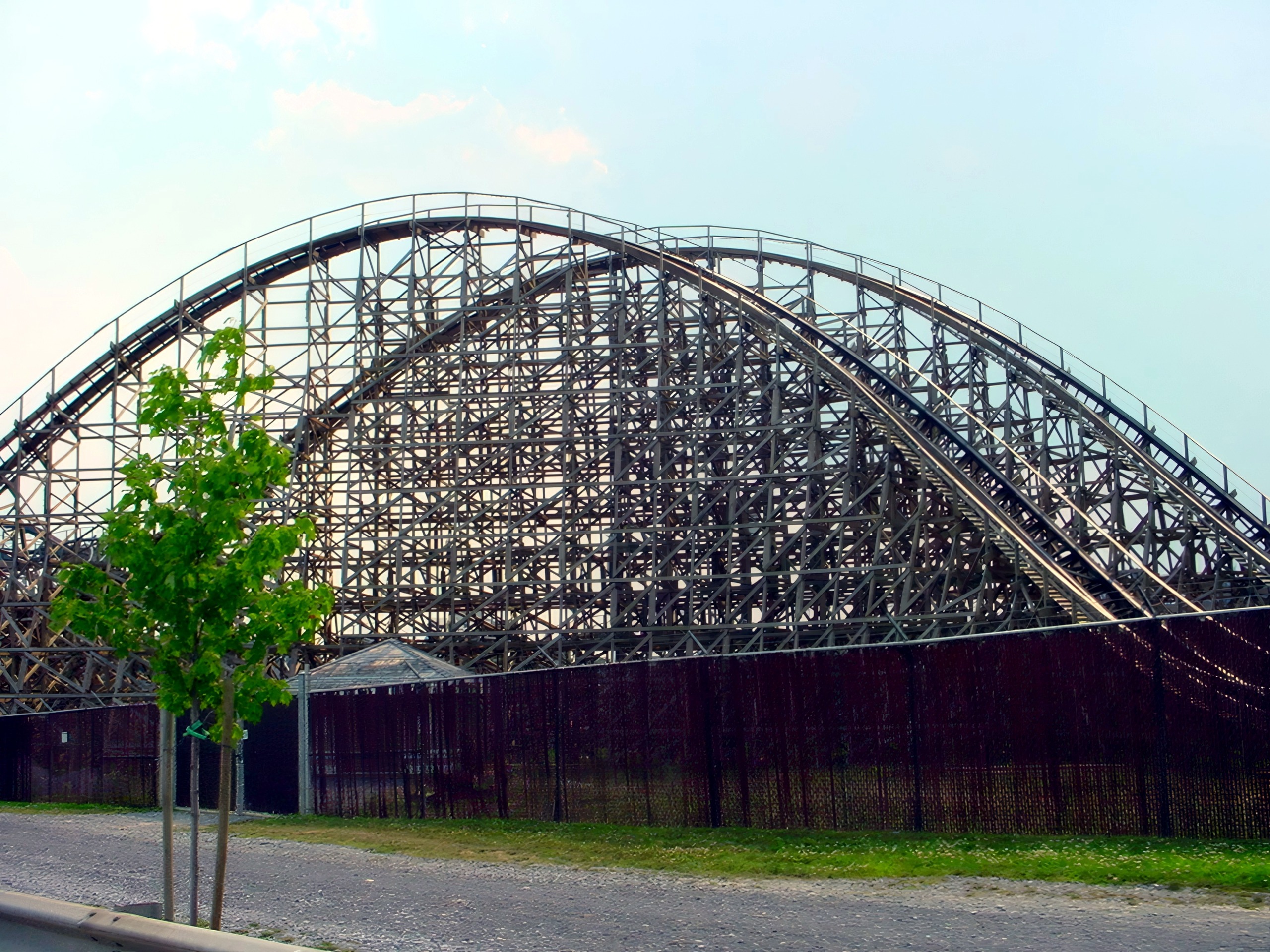 Lightning Racer's structure from the road outside Hersheypark, July 2001