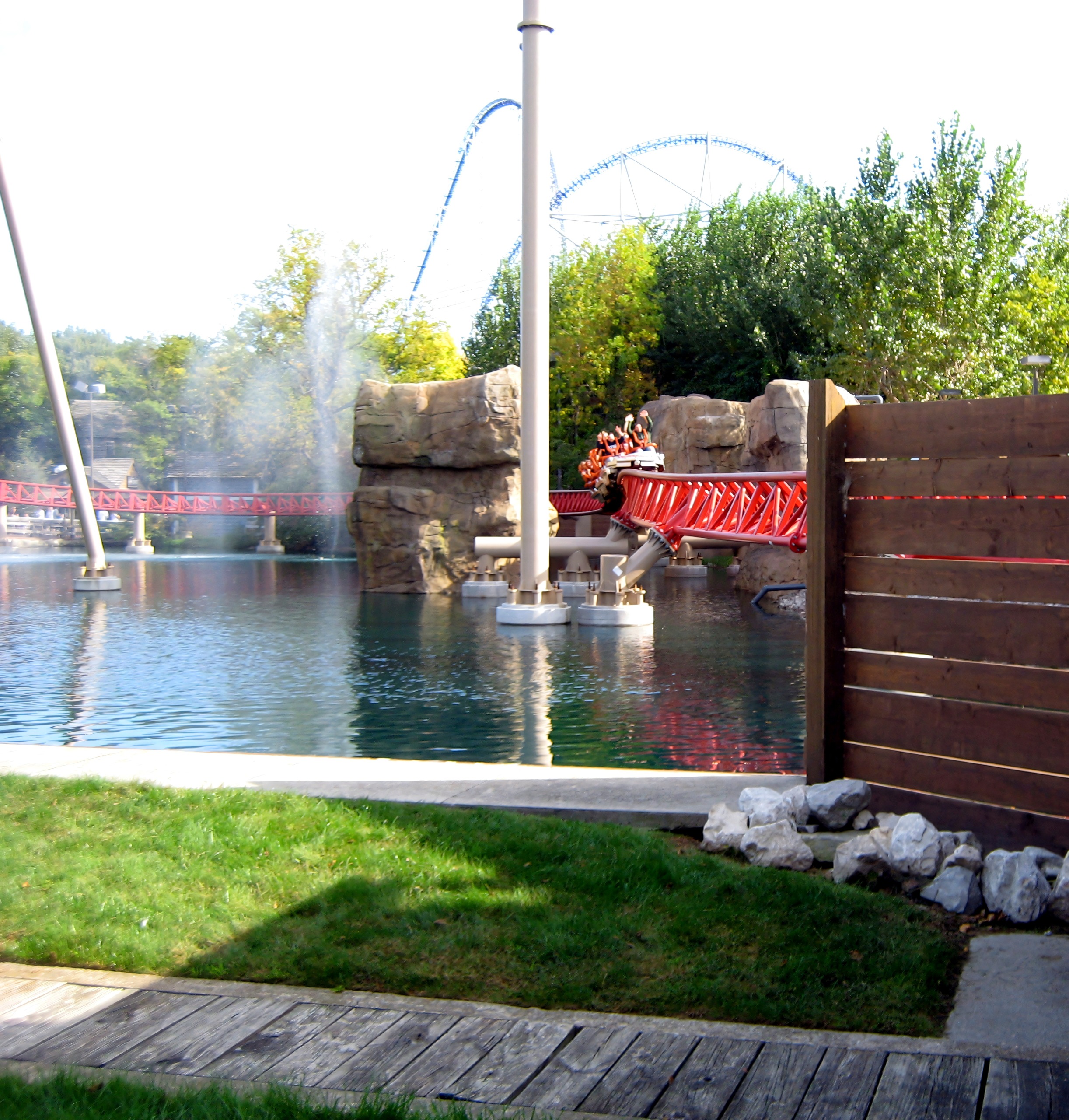 Maverick's track across the pond with Millennium Force behind at Cedar Point, September 2007