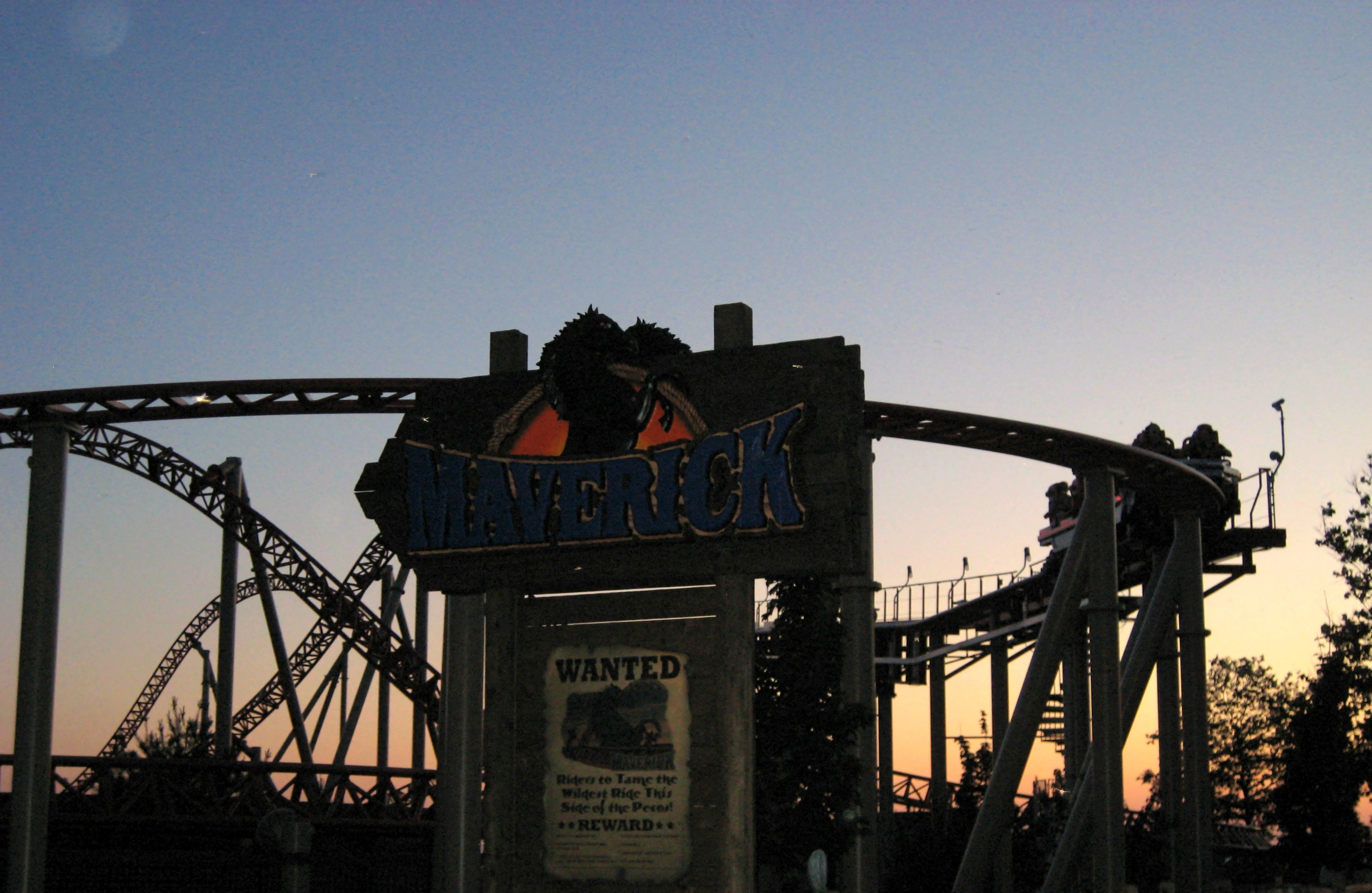 Maverick's station and lift hill at dusk at Cedar Point, June 2007