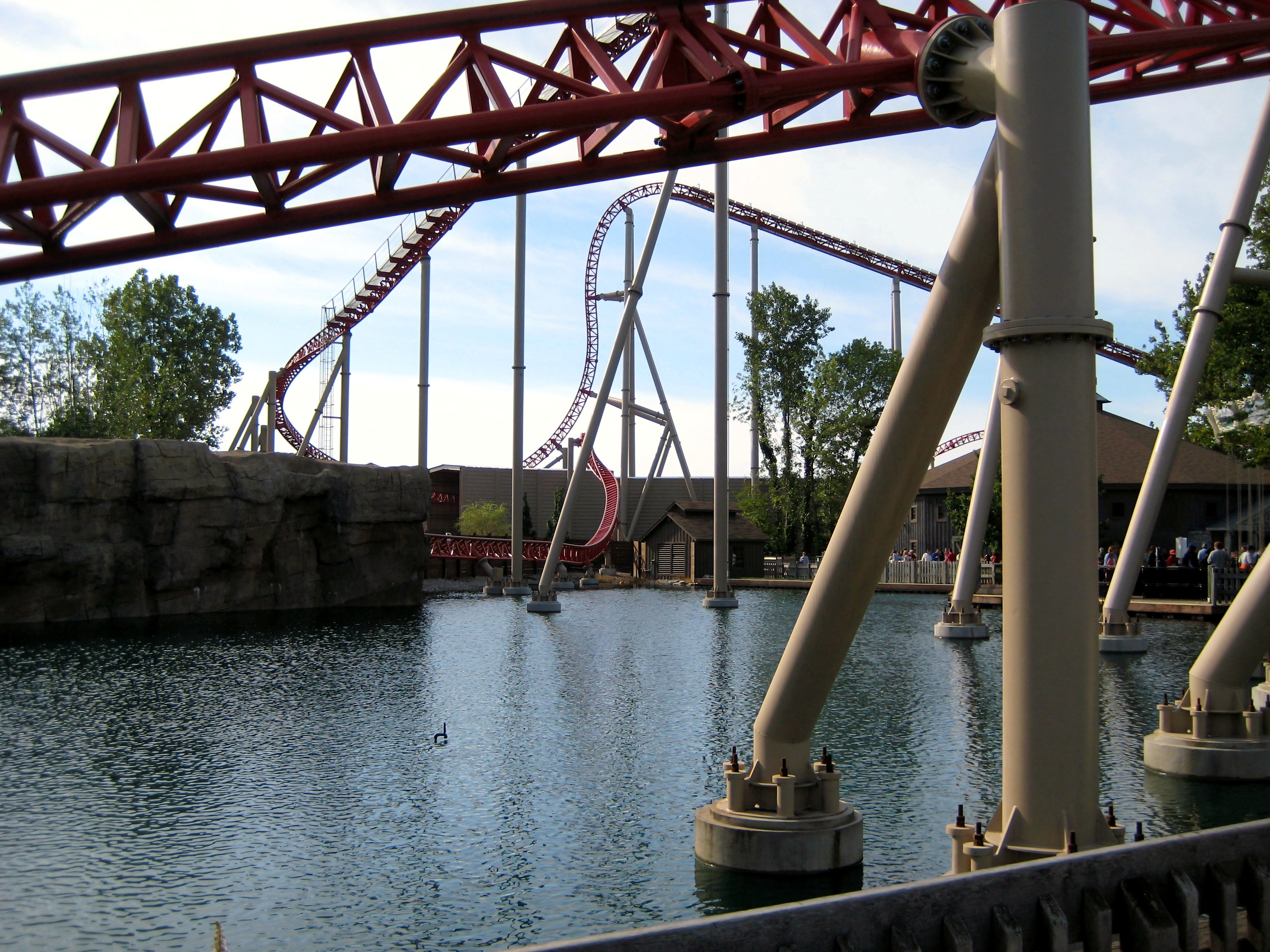 Maverick's track and supports spanning the pond at Cedar Point, September 2007