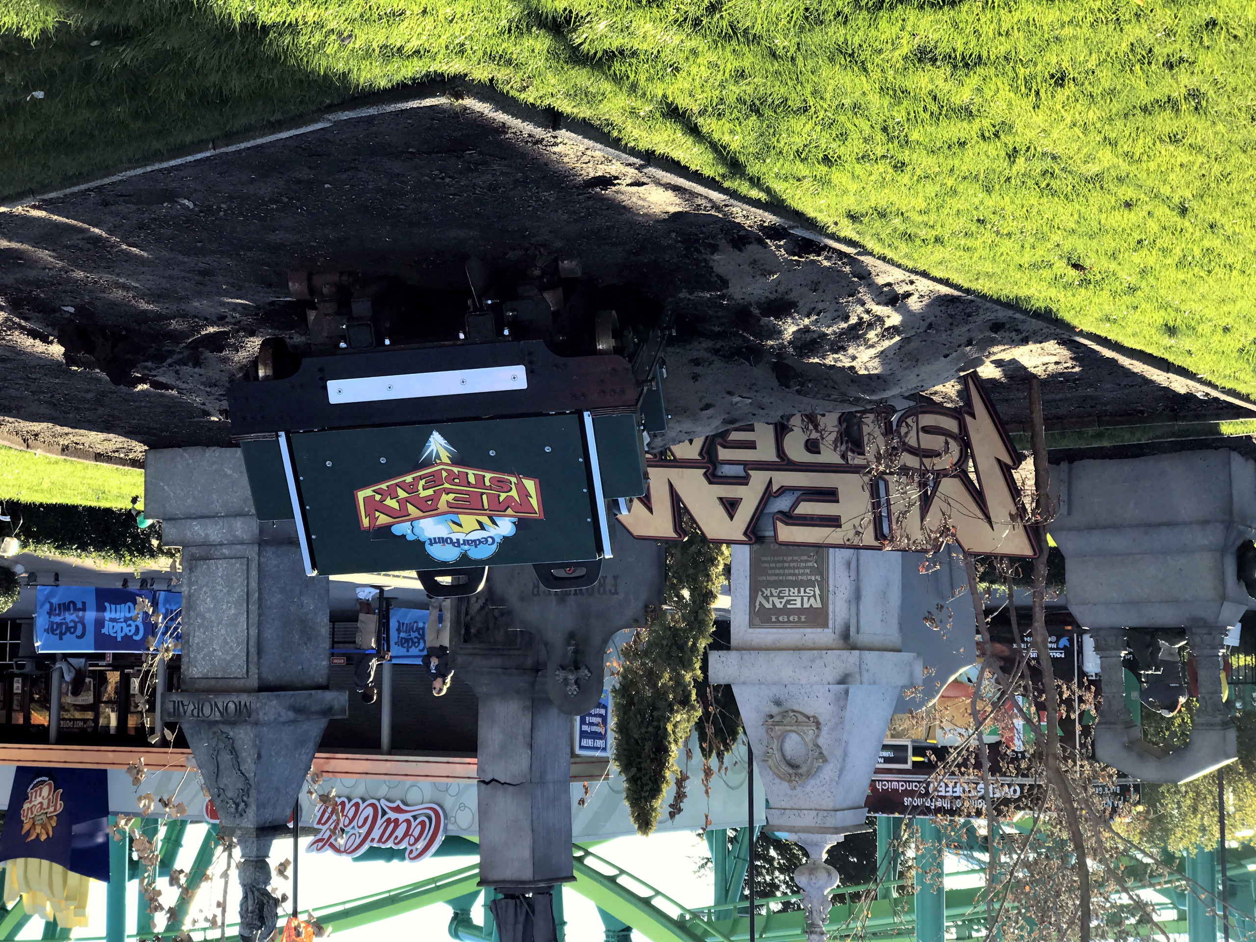 Mean Streak coaster entrance sign and monument decor, Mean Streak, October 2016