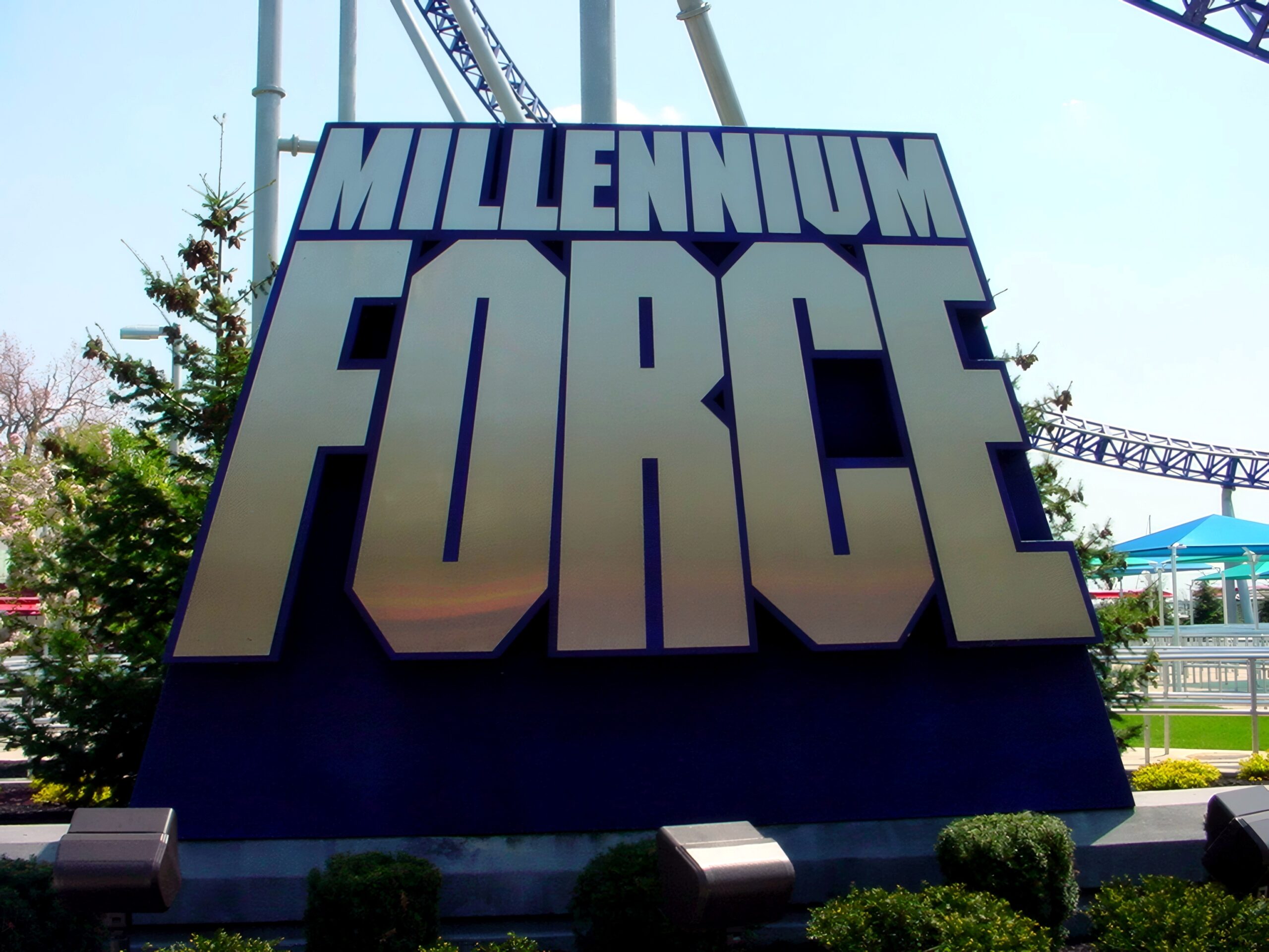 The Millennium Force entrance sign at Cedar Point, May 2002