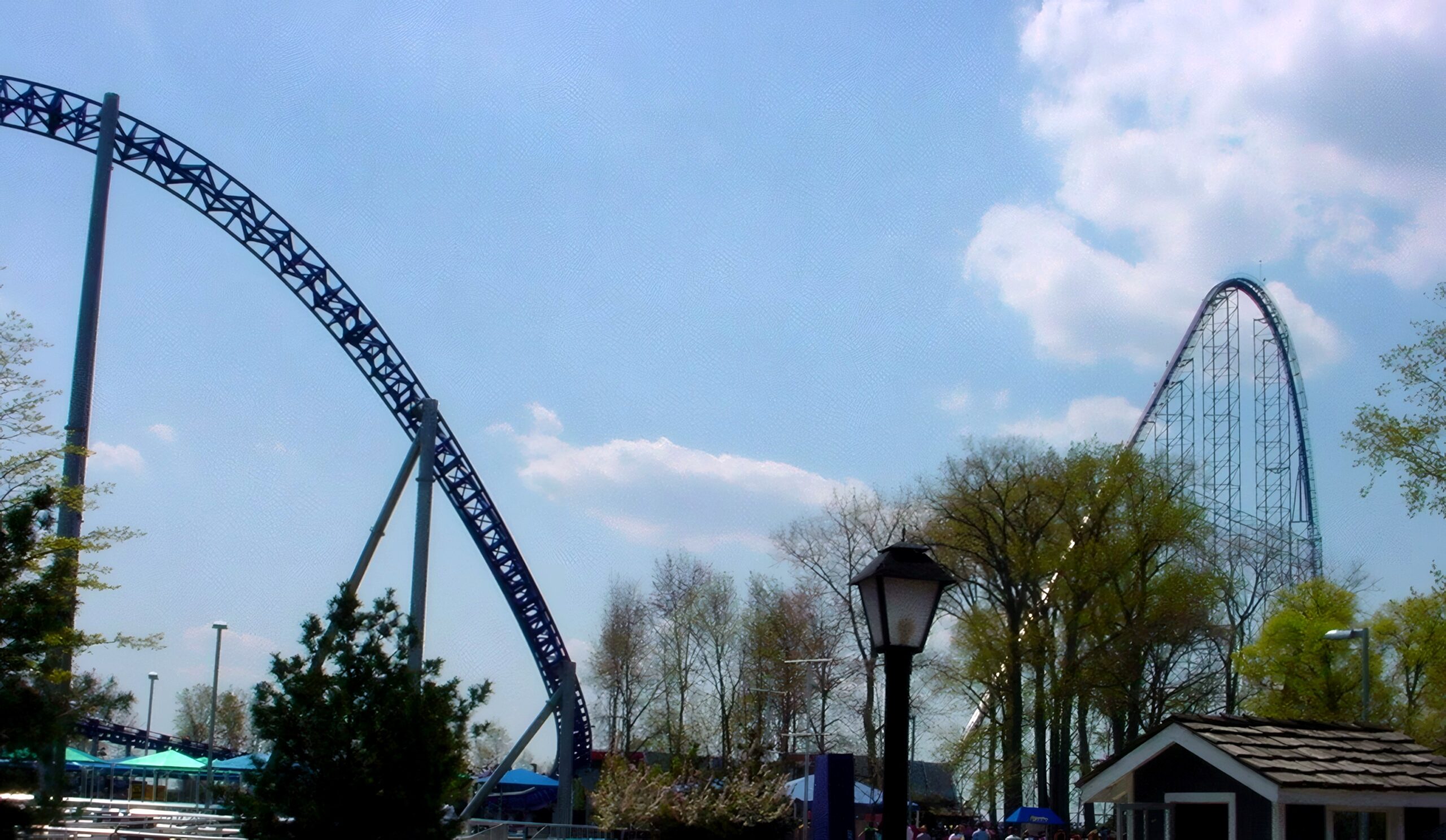 Millennium Force's overbank and lift hill from the midway, May 2002
