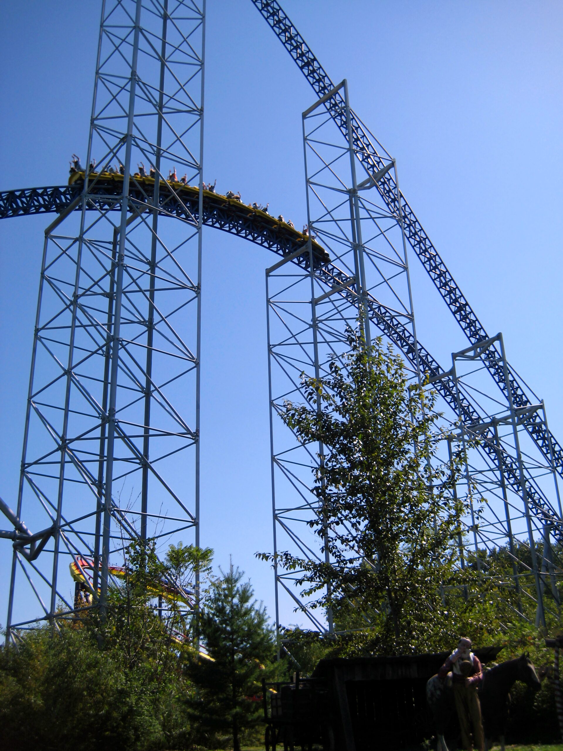 A Millennium Force train near the top of the lift hill, September 2007