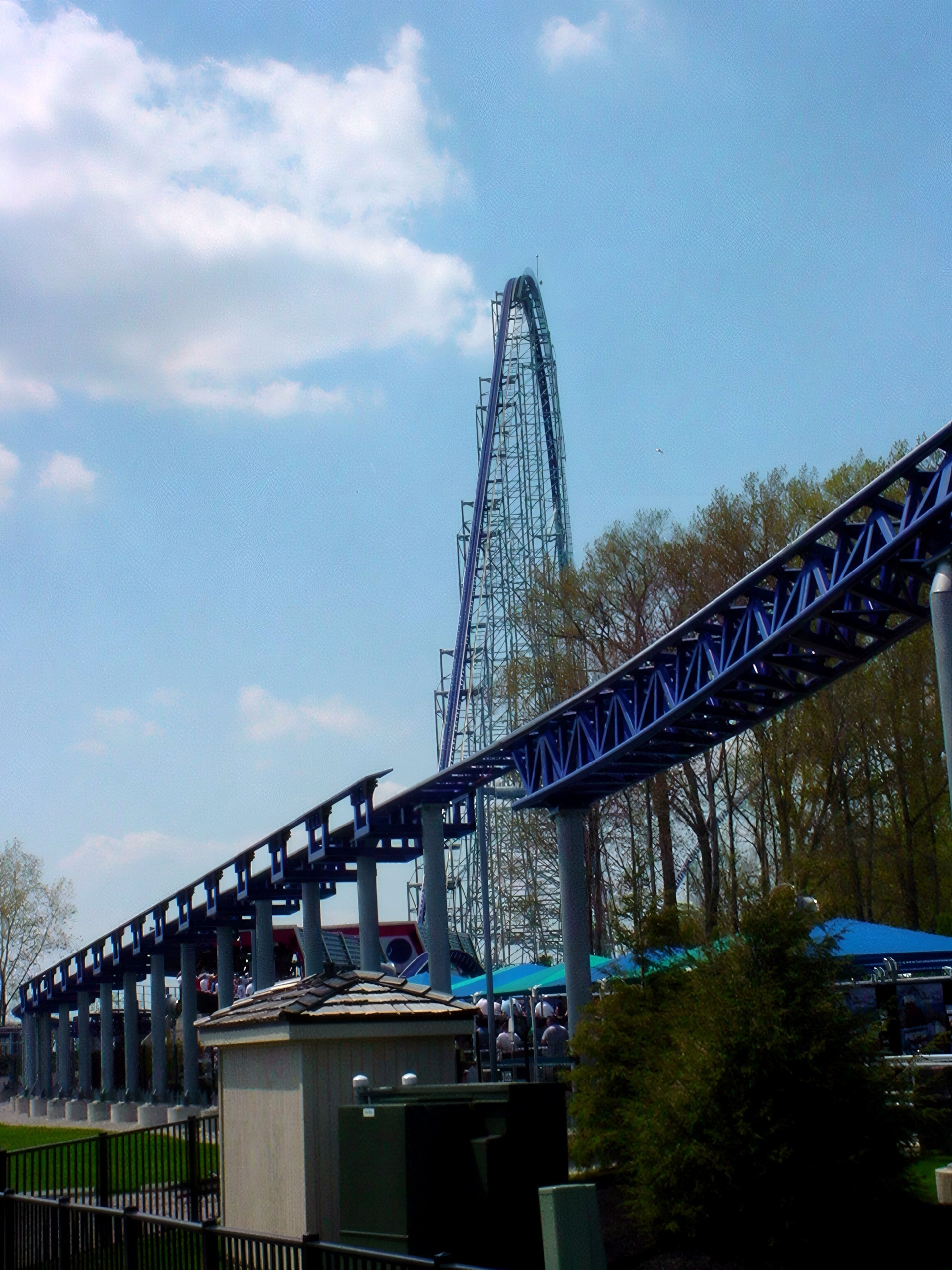 Millennium Force track and tower, letterboxed frame, Millennium Force, May 2002