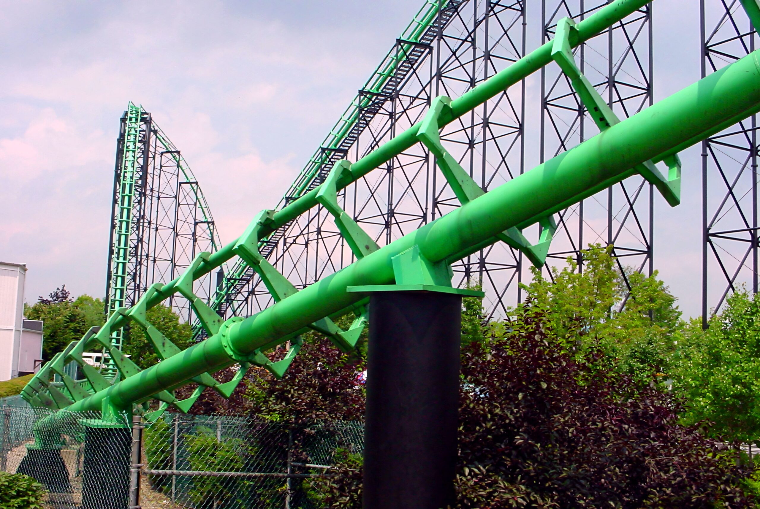 Phantom's Revenge track soaring over the midway, July 2003