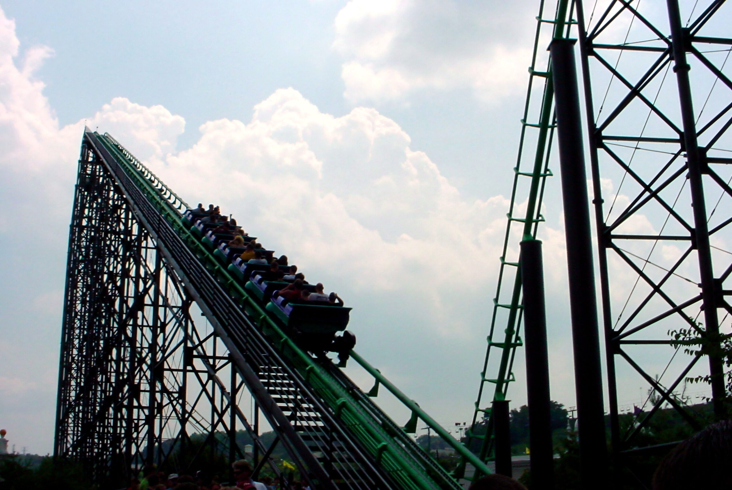A Phantom's Revenge train climbing the lift hill, July 2003