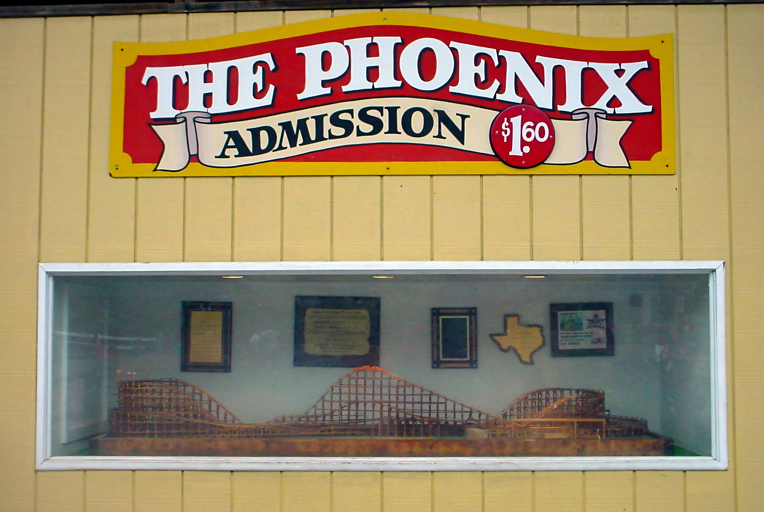 The Phoenix admission sign and model display at the ticket booth, July 2003
