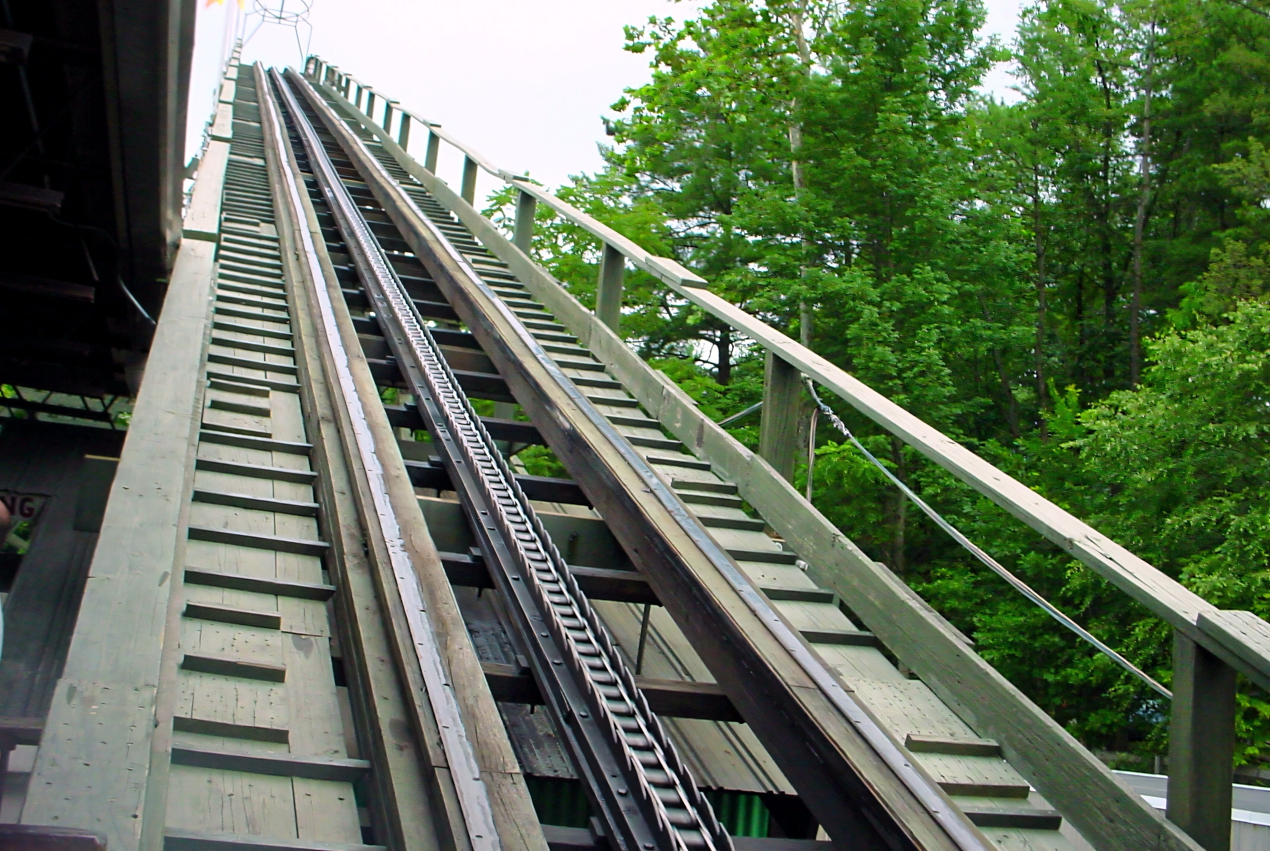 Phoenix's lift hill track seen from the train, July 2003