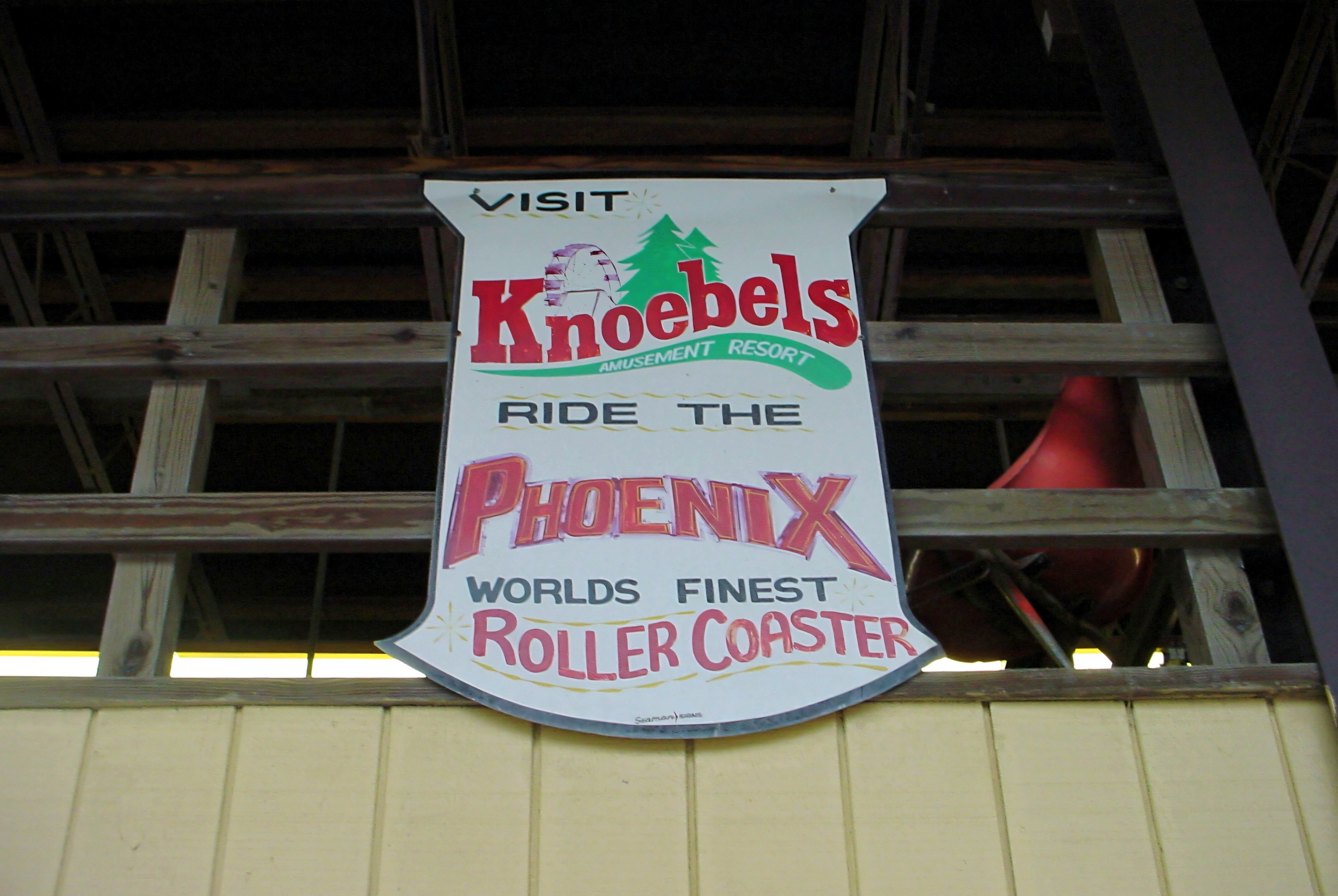 The Knoebels sign inviting guests to ride the Phoenix, the world's finest roller coaster, July 2003