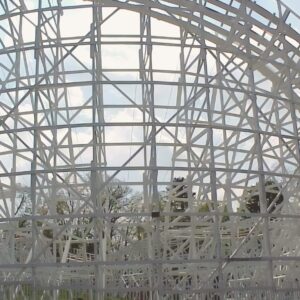 Raging Wolf Bobs at Geauga Lake: the white wooden lattice seen from below
