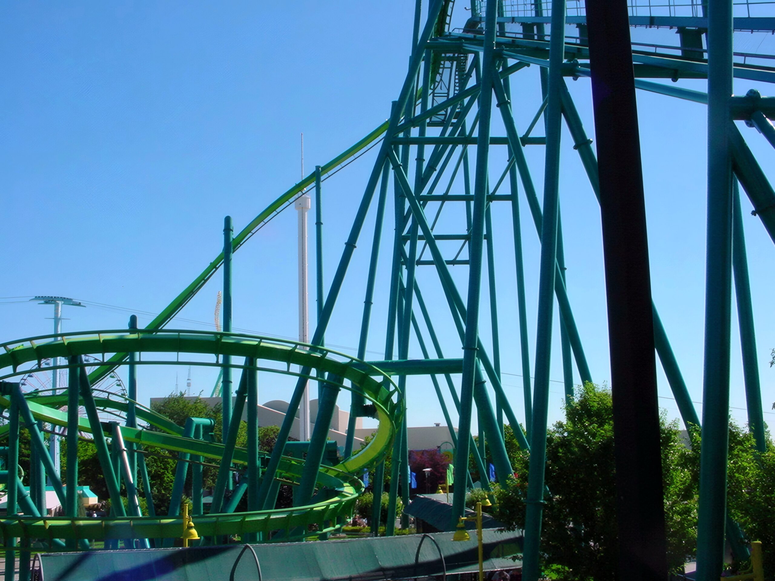Raptor's track and support structure against the sky at Cedar Point, July 2003