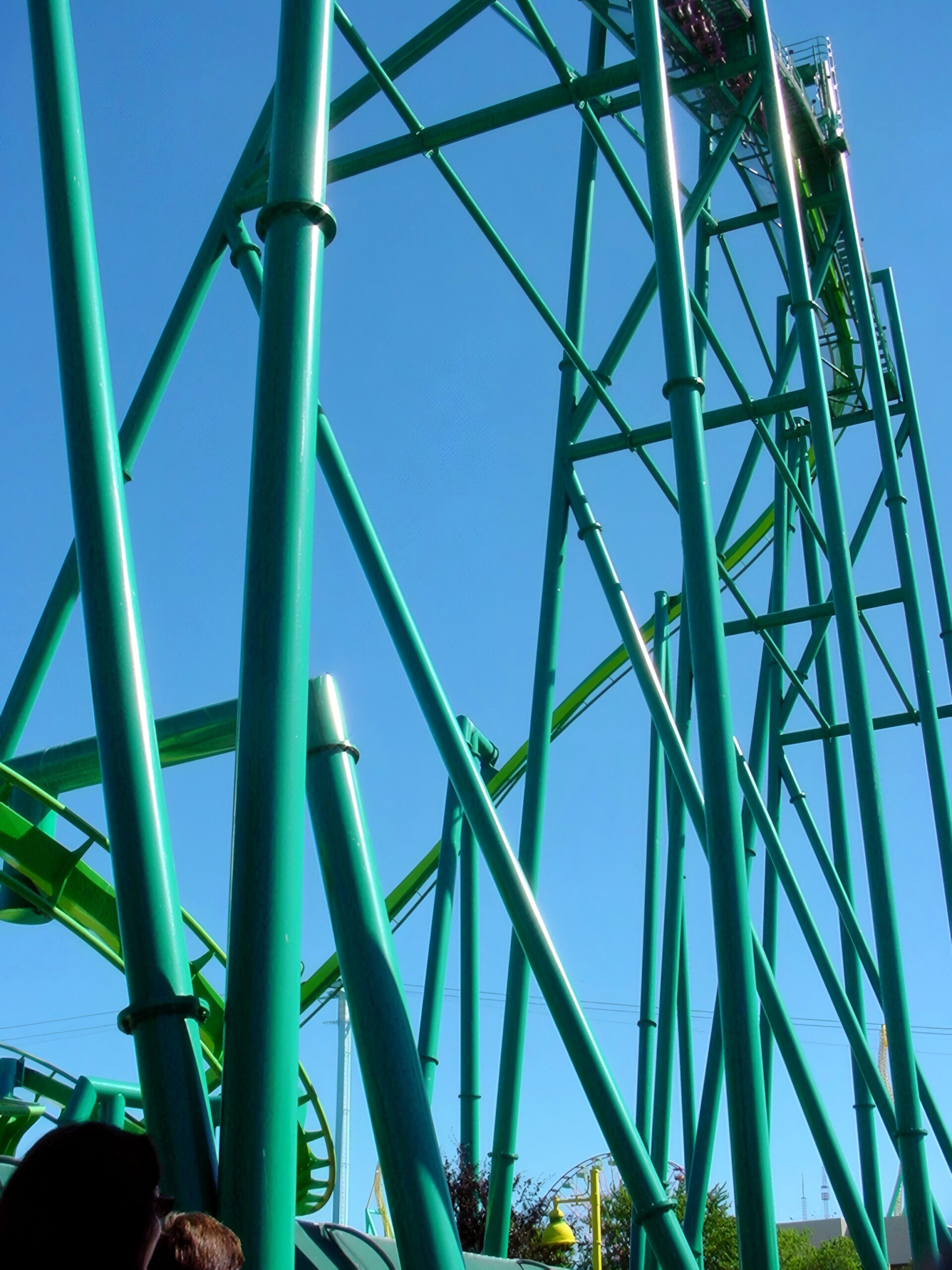 Raptor's track and supports seen from below at Cedar Point, July 2003