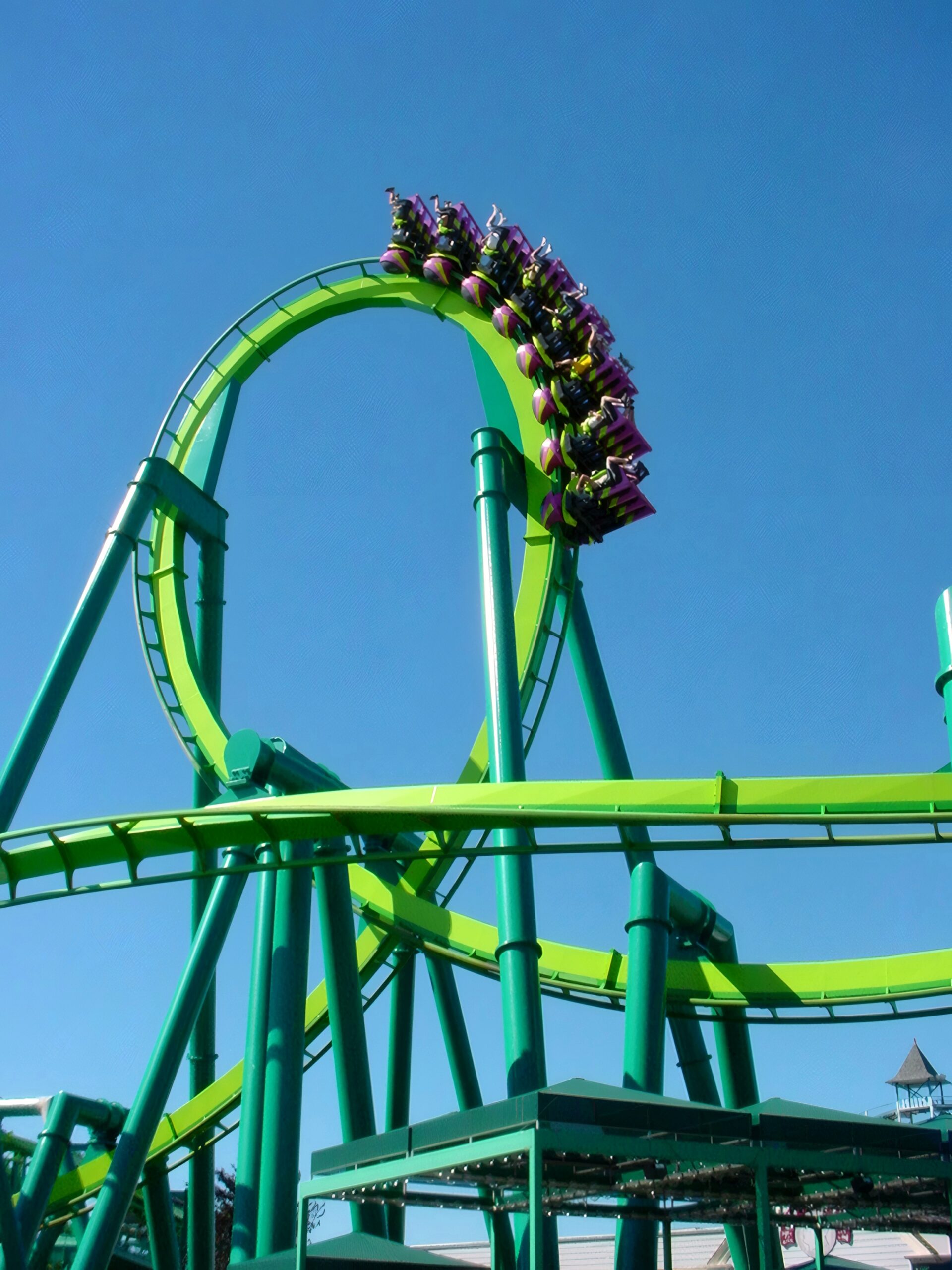 A Raptor train inside the vertical loop at Cedar Point, July 2003