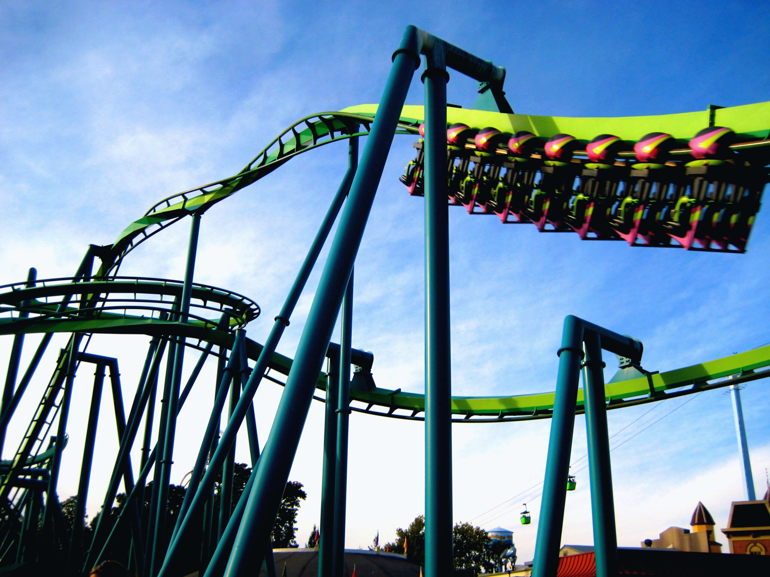 A Raptor train inverted above the track at Cedar Point, September 2007