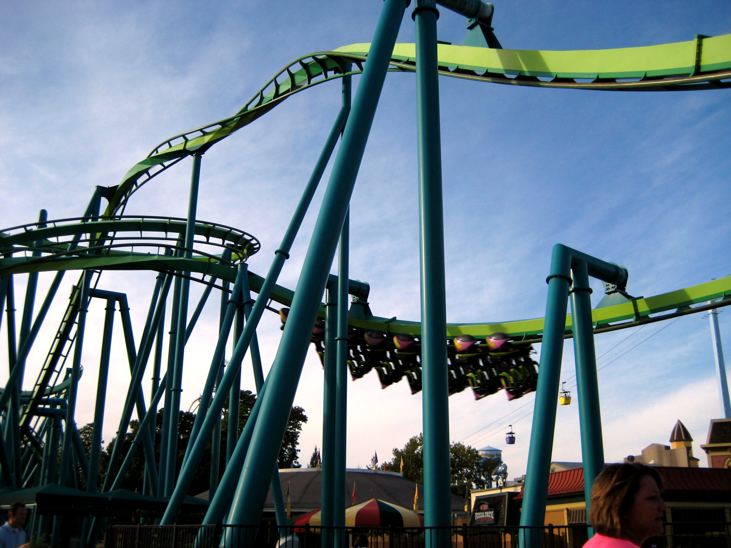 A Raptor train crossing the layout at Cedar Point, September 2007