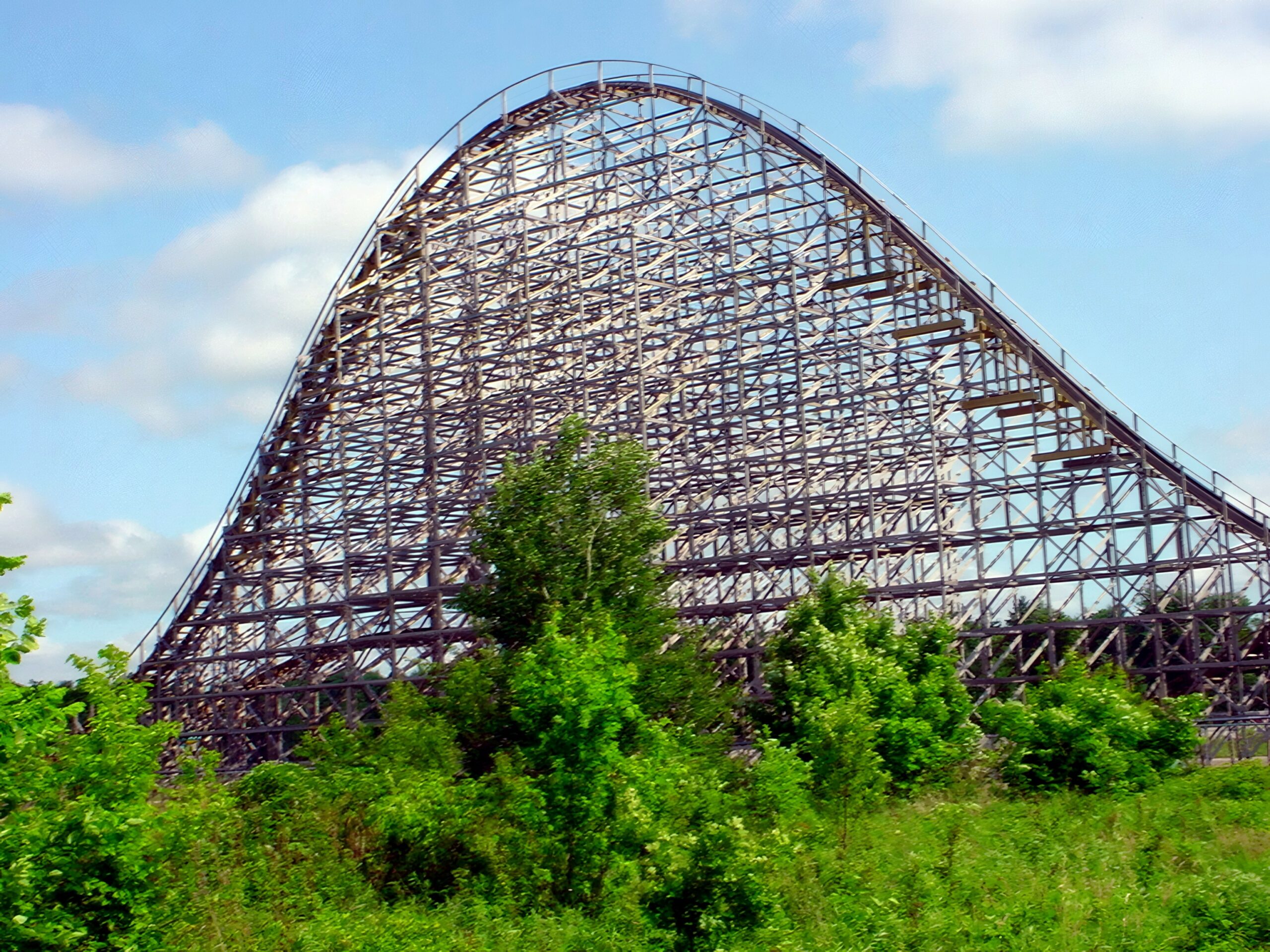 The out-and-back profile of Shivering Timbers against the sky, June 2002