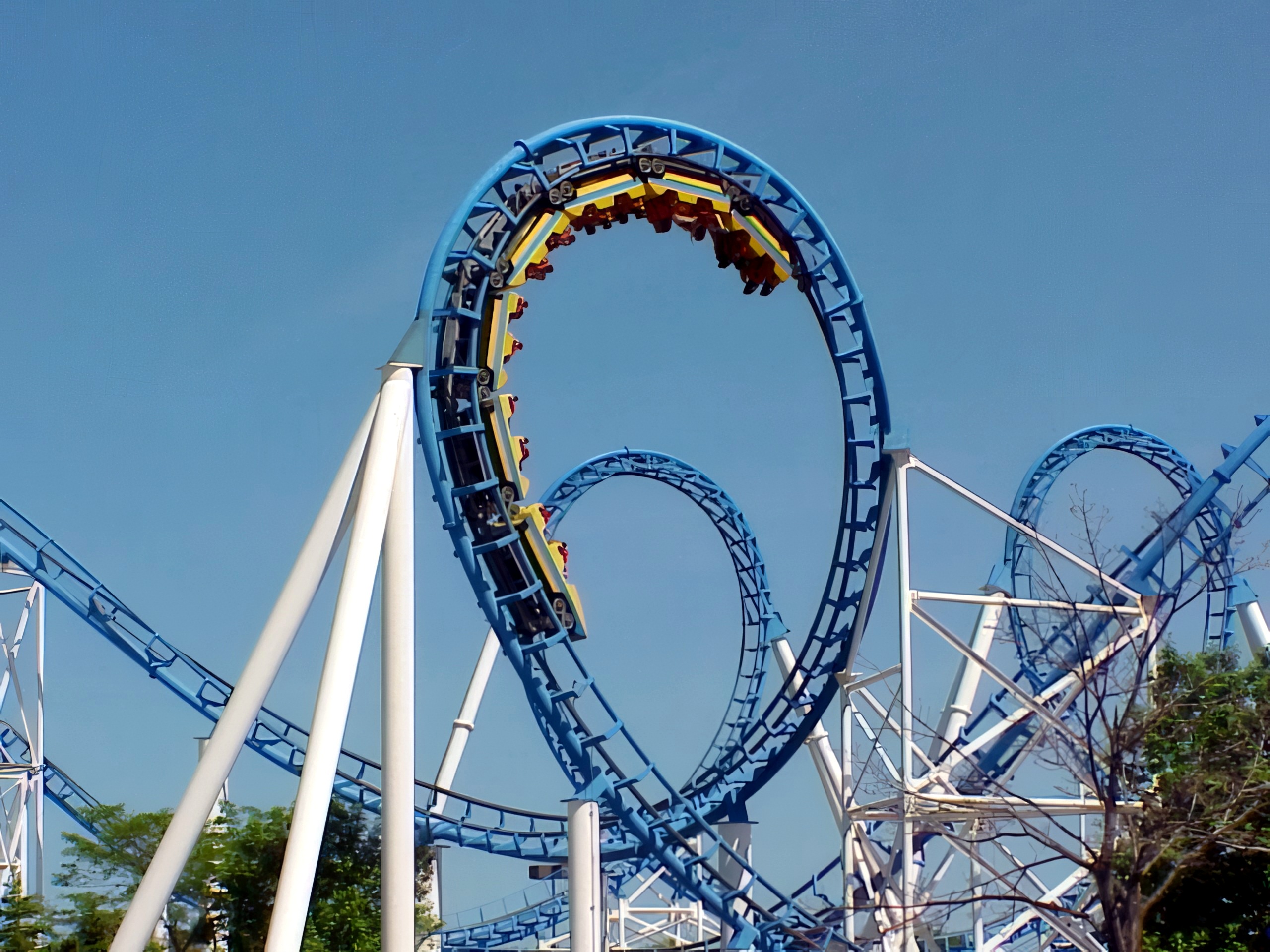 A Shockwave train upside down in the vertical loop at Six Flags Great America, May 2001