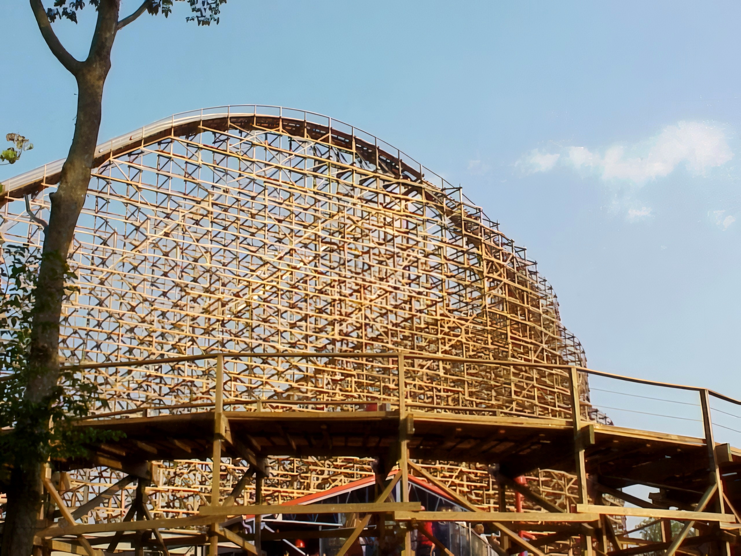 Son of Beast's hill against a blue sky at Kings Island, August 2000