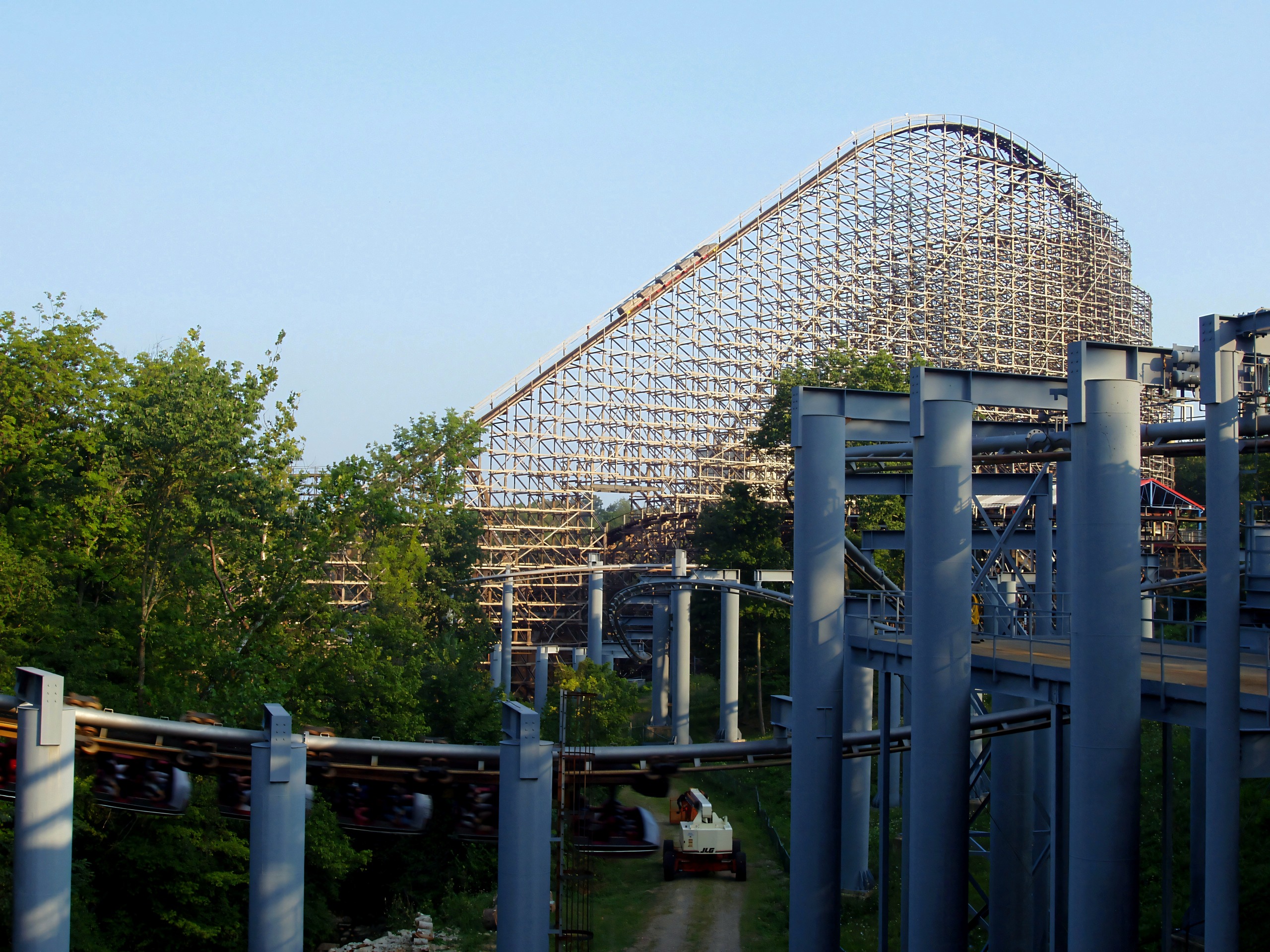 Son of Beast's lift hill behind Top Gun's track at Kings Island, August 2006