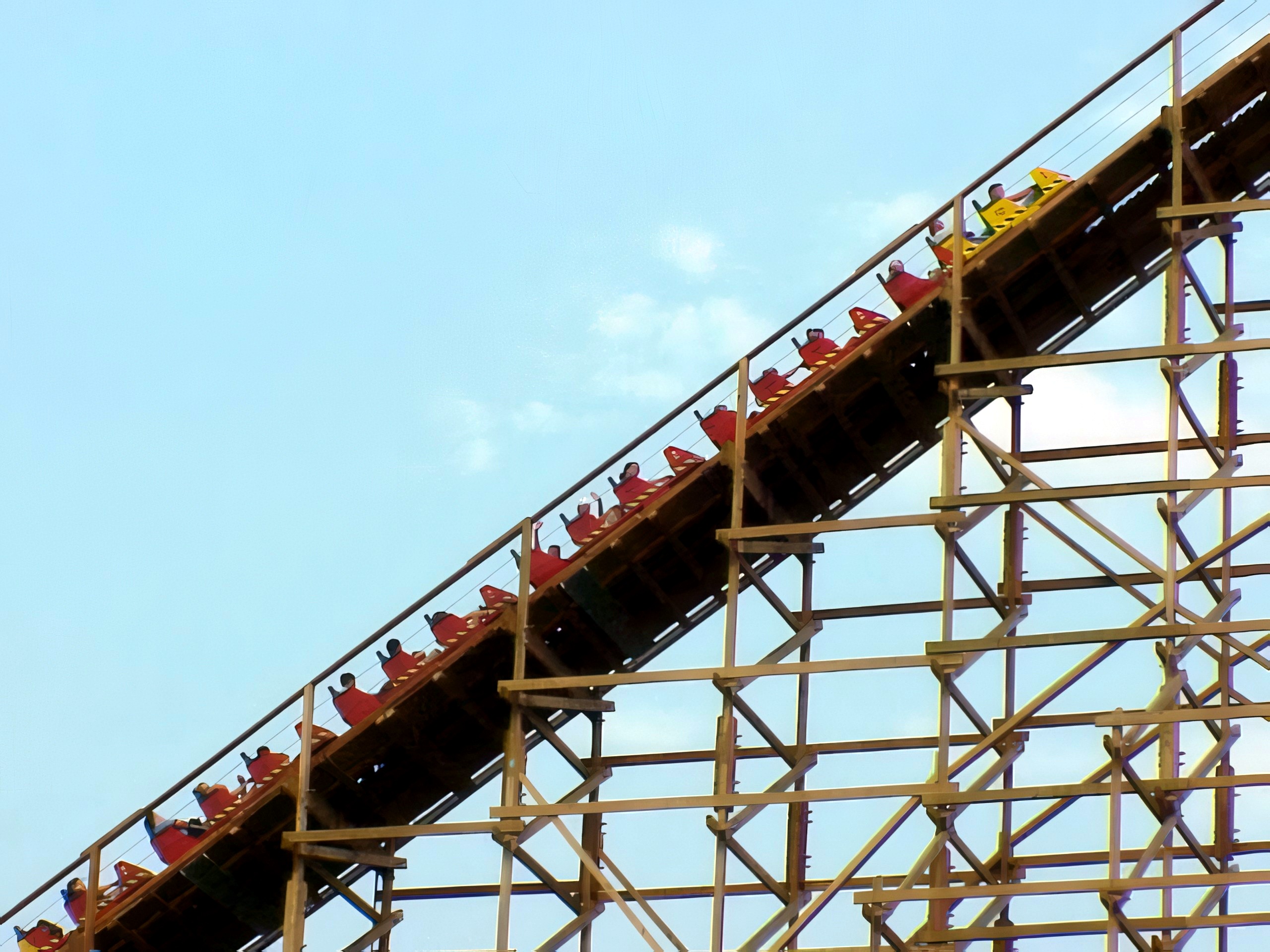 A Son of Beast train climbing the lift hill at Kings Island, August 2000
