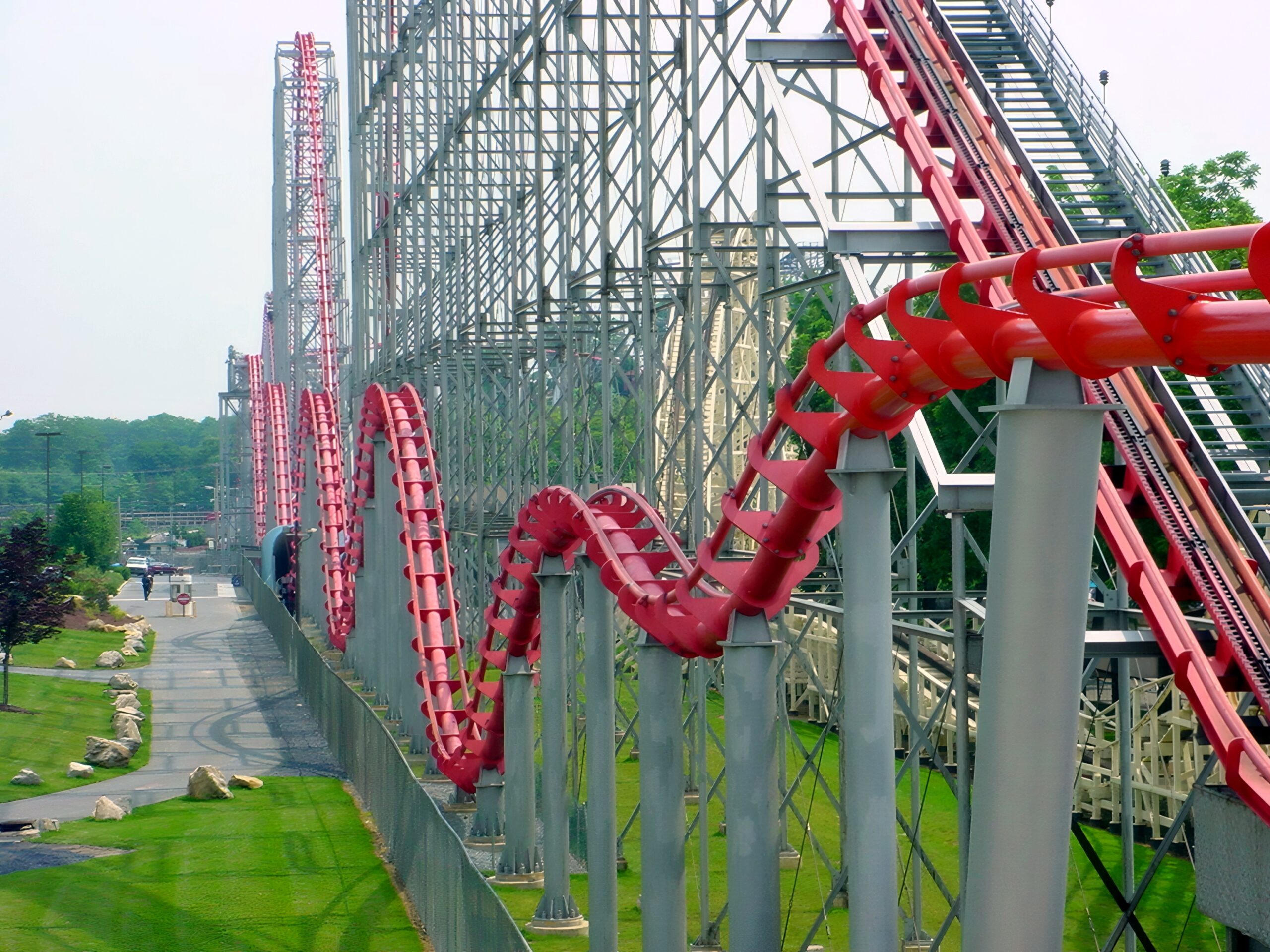Steel Force's hills running along the park path, July 2001