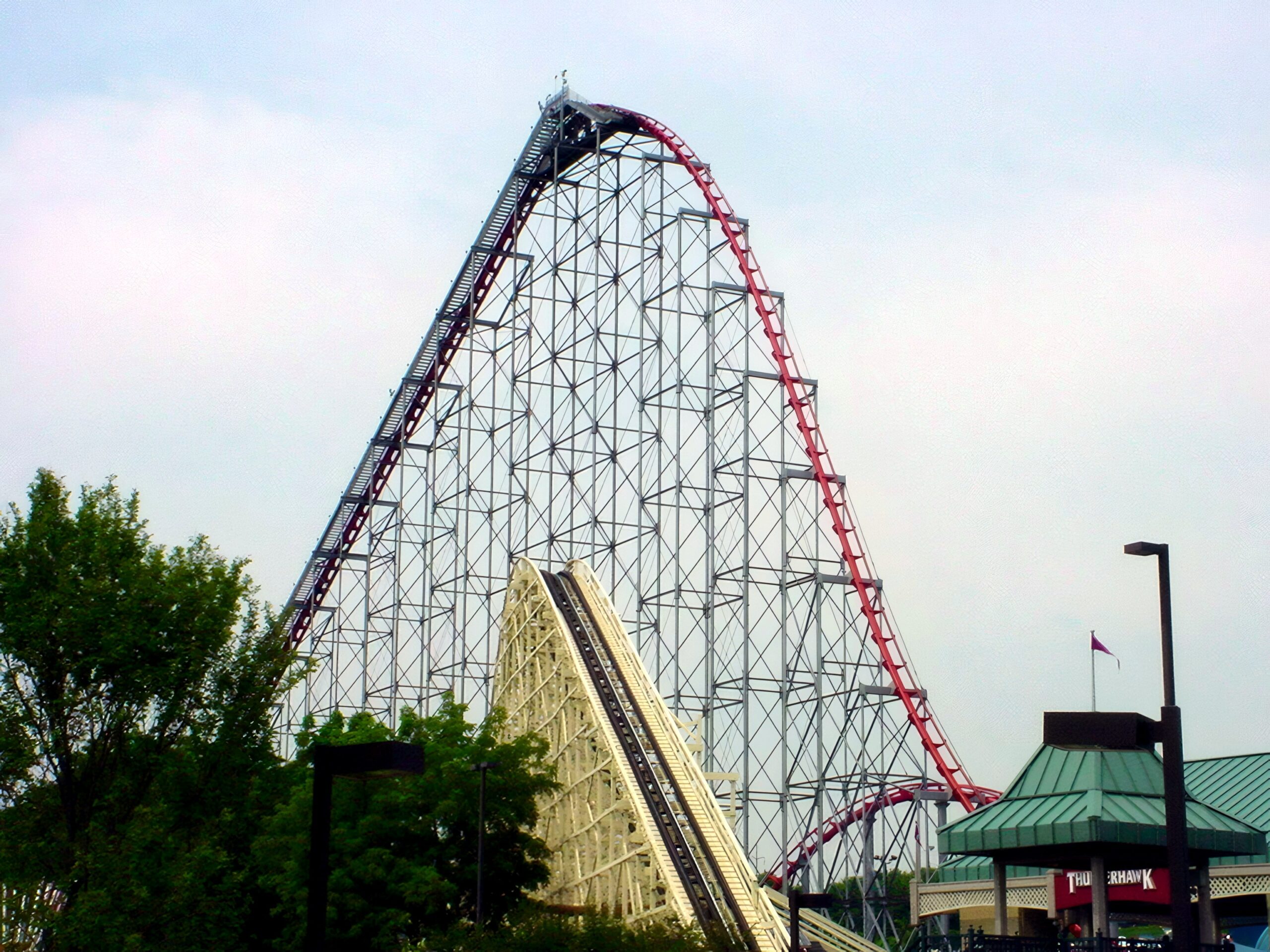 Steel Force's 200-foot lift hill and first drop, July 2001