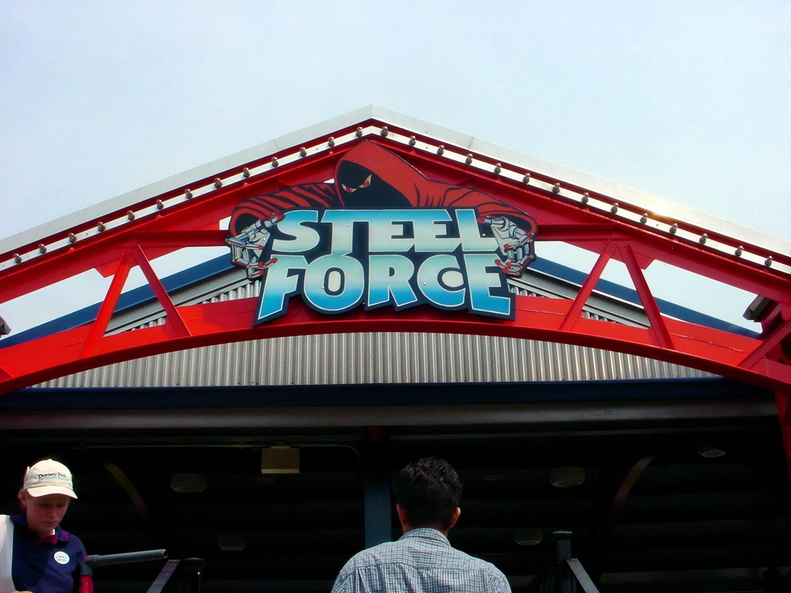 The Steel Force sign on the station roof, July 2001