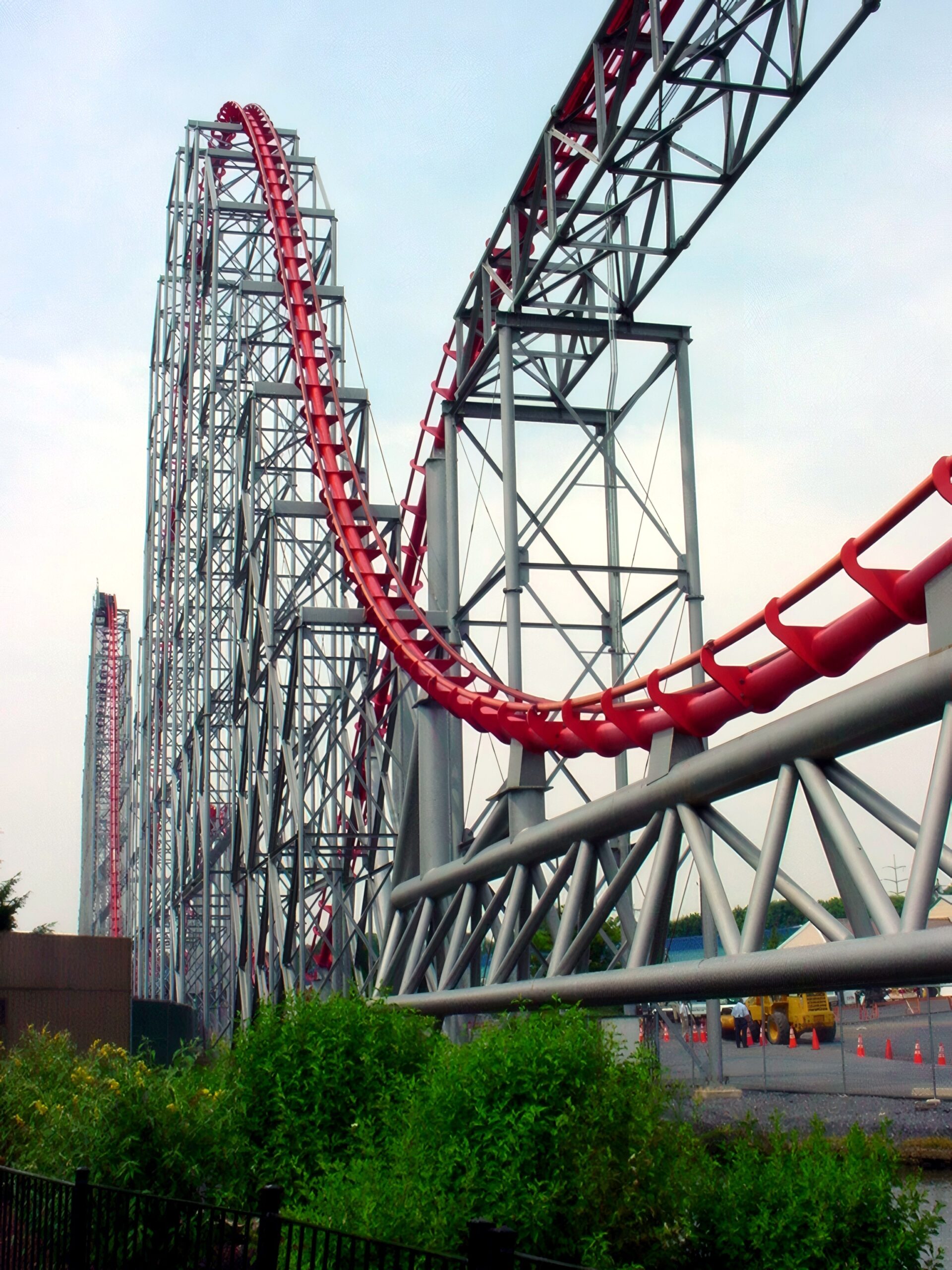 Steel Force's track winding through its supports, July 2001