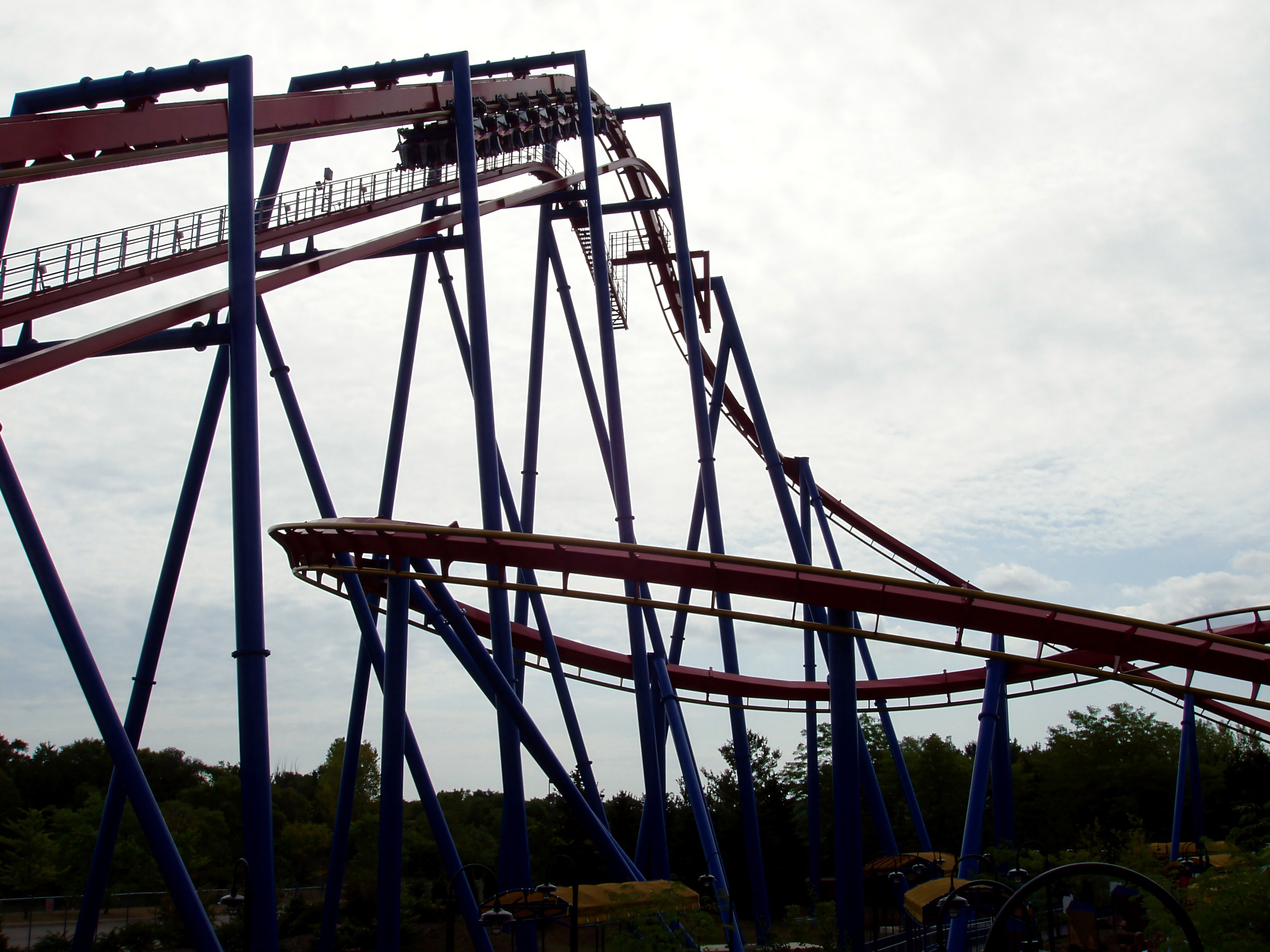 A Superman: Ultimate Flight train climbing the lift hill at Six Flags Great America, August 2005