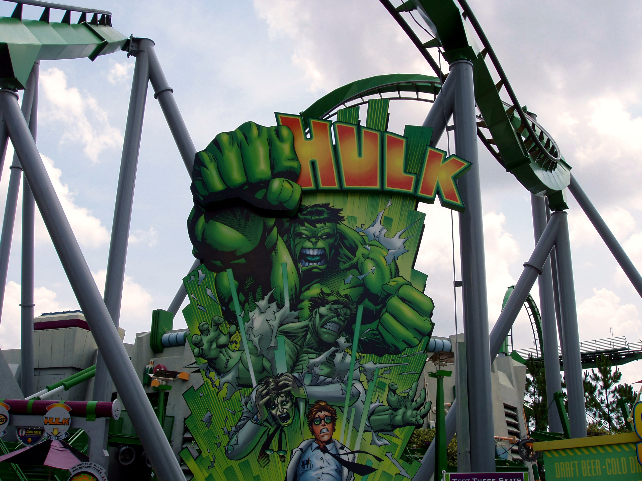 The Incredible Hulk Coaster entrance sign and launch tunnel, The Incredible Hulk Coaster, July 2006