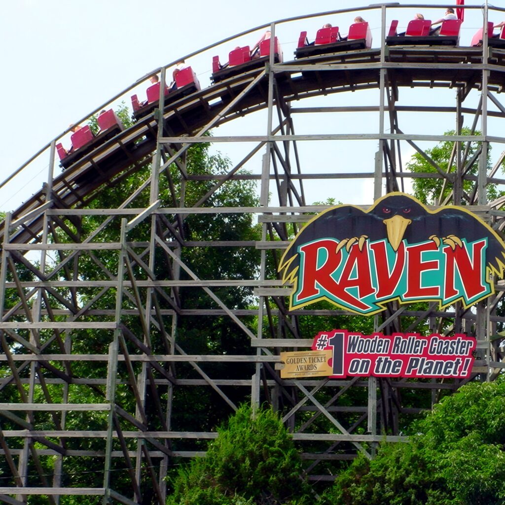 The Raven wooden roller coaster at Holiday World