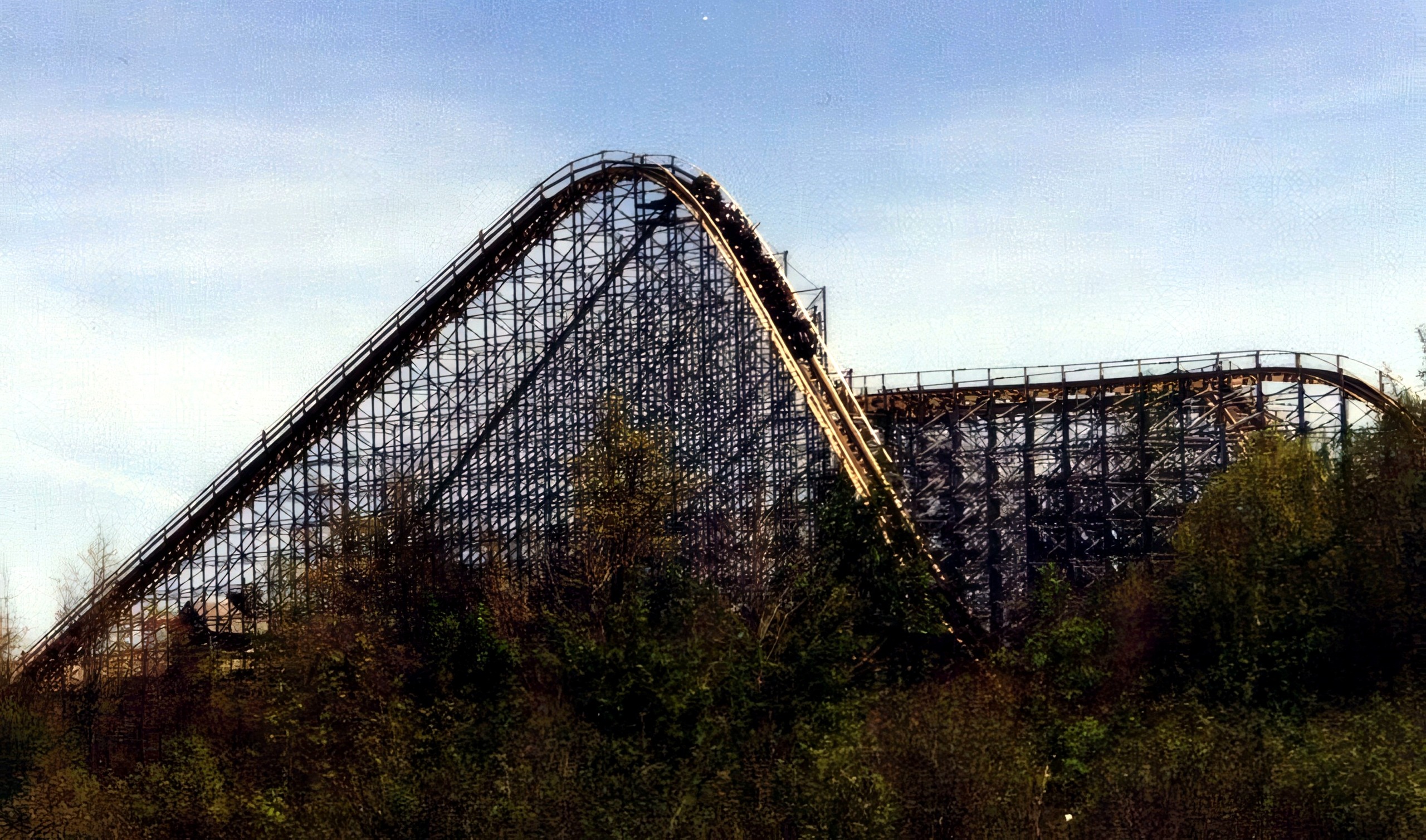 The Villain's lift hill and structure at Geauga Lake, May 2001