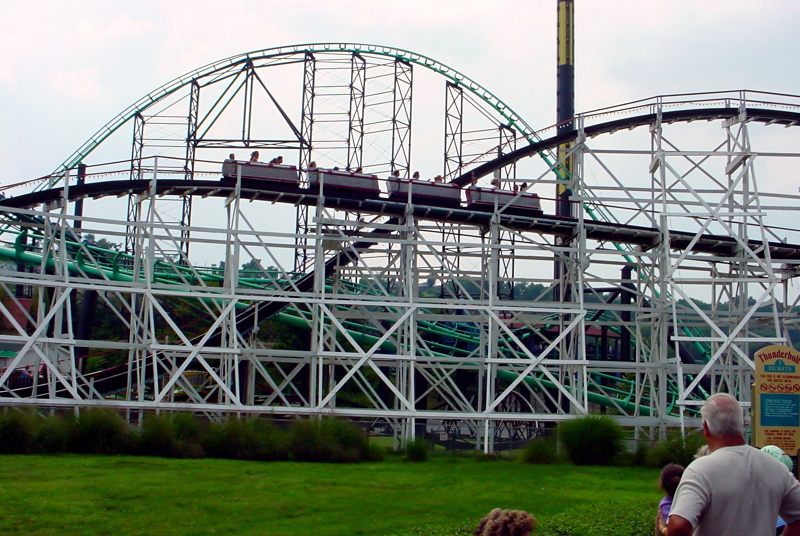 Thunderbolt's structure and a train seen from the lawn, July 2003