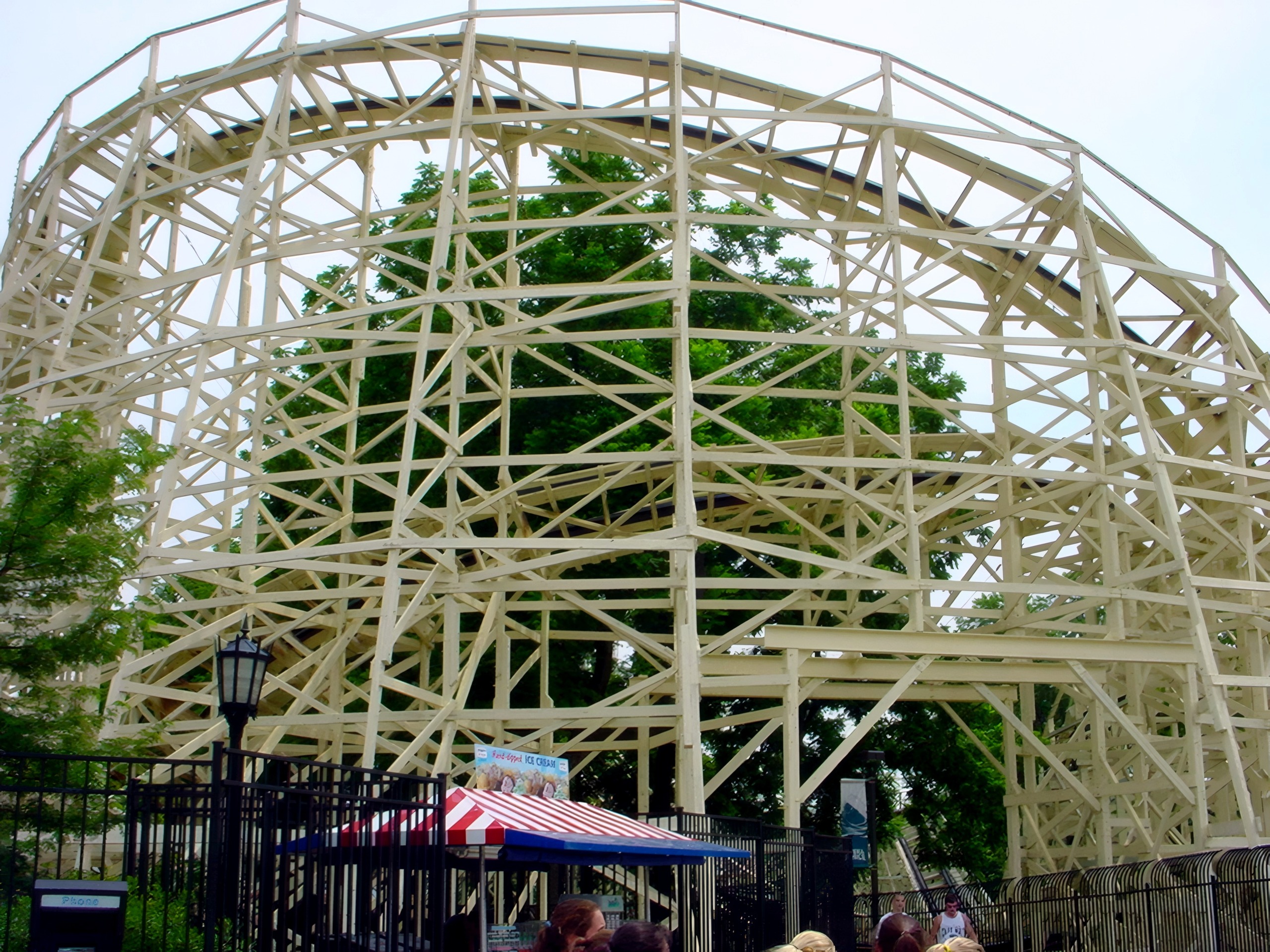Thunderhawk's white structure and lift hill from the midway at Dorney Park, July 2001