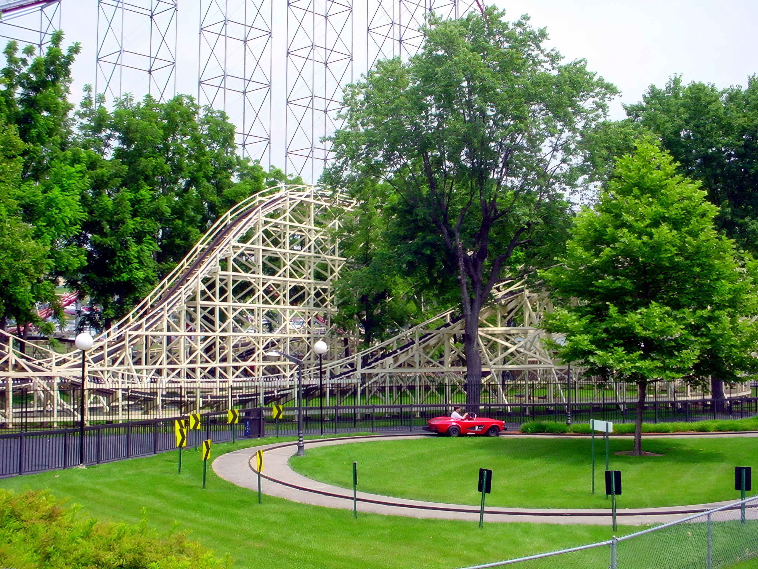 Thunderhawk's structure among the trees at Dorney Park, July 2001