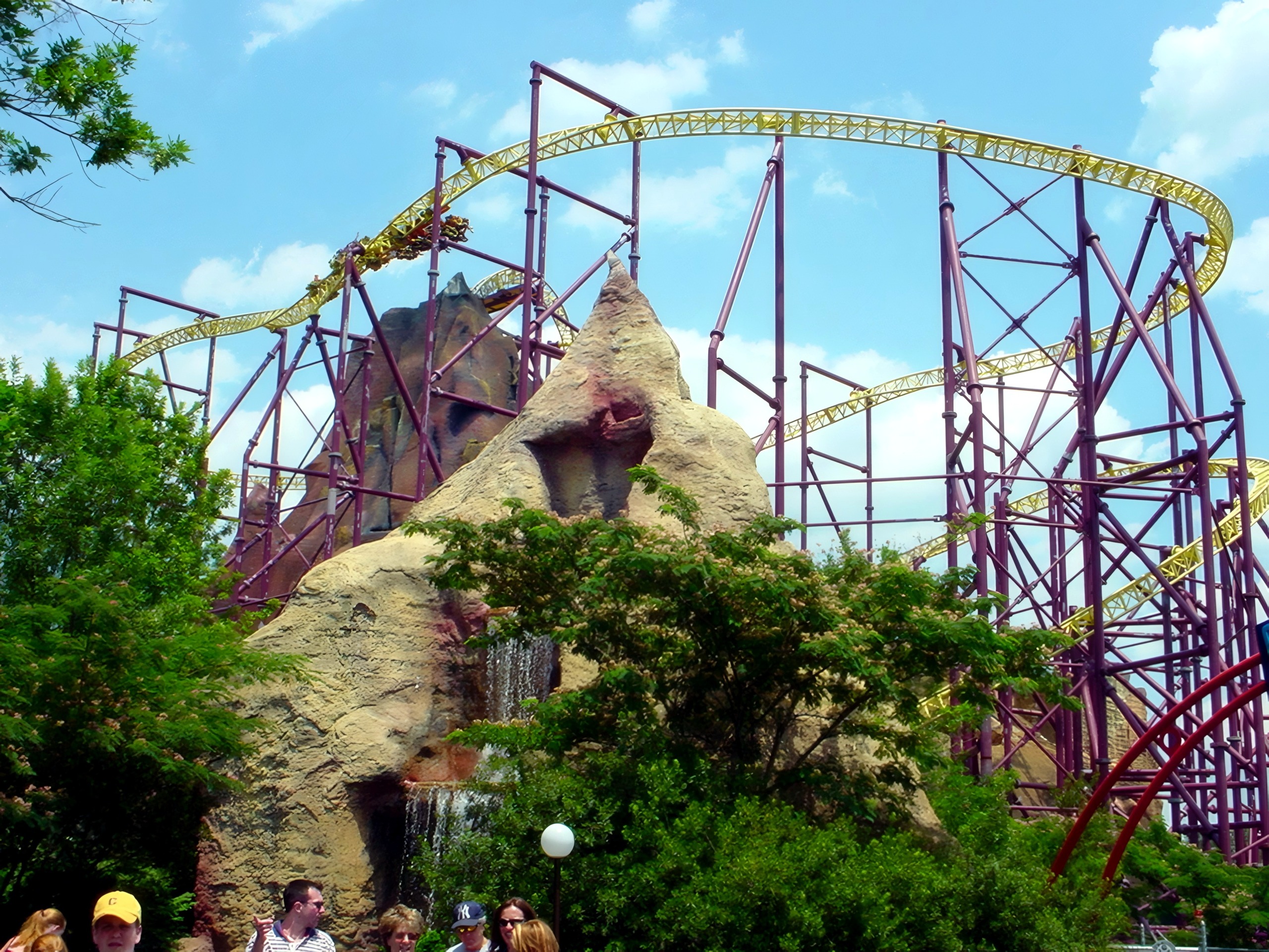 Volcano's mountain and track from the plaza, July 2001
