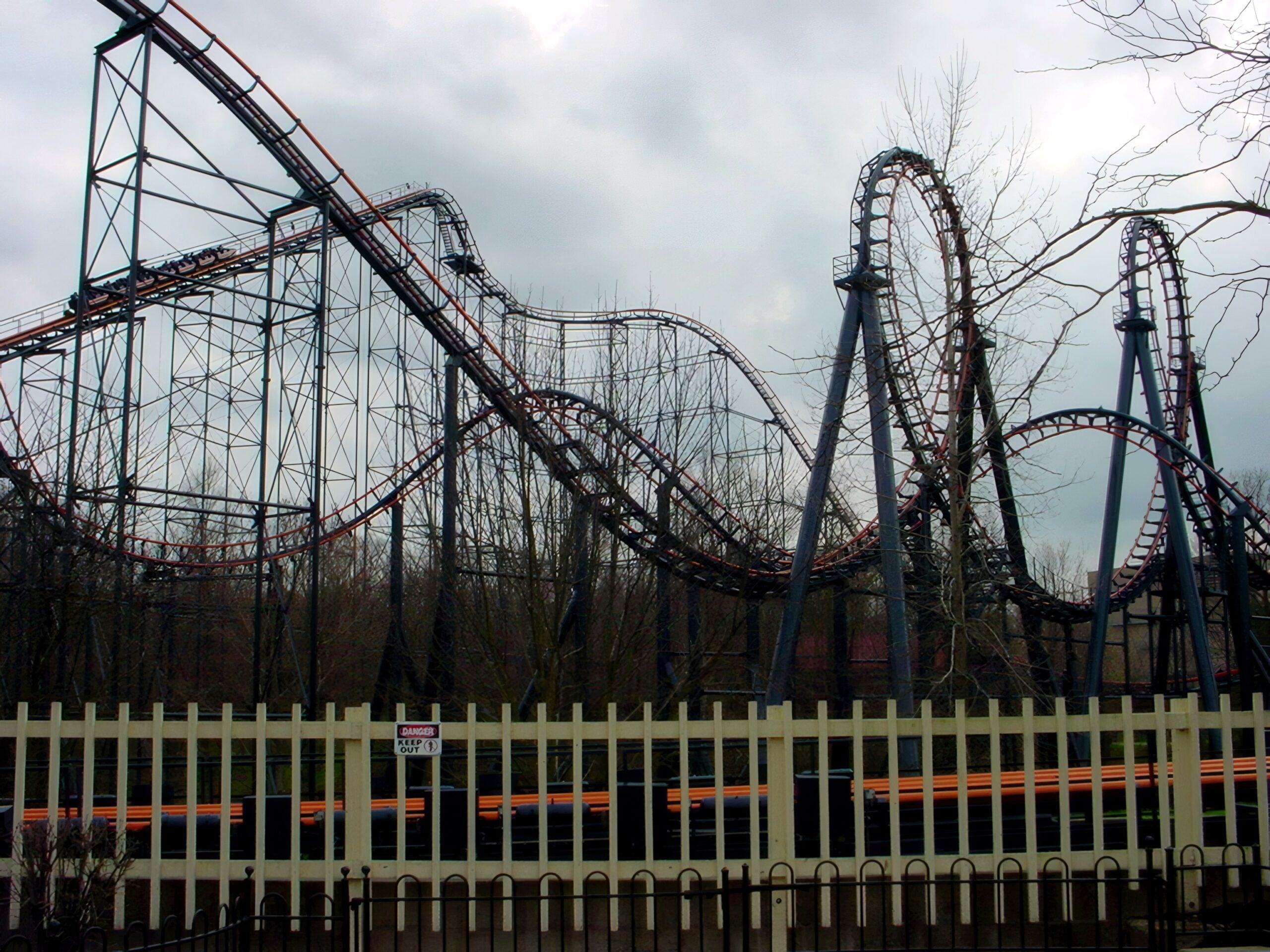 Vortex's full layout seen from the midway, April 2002